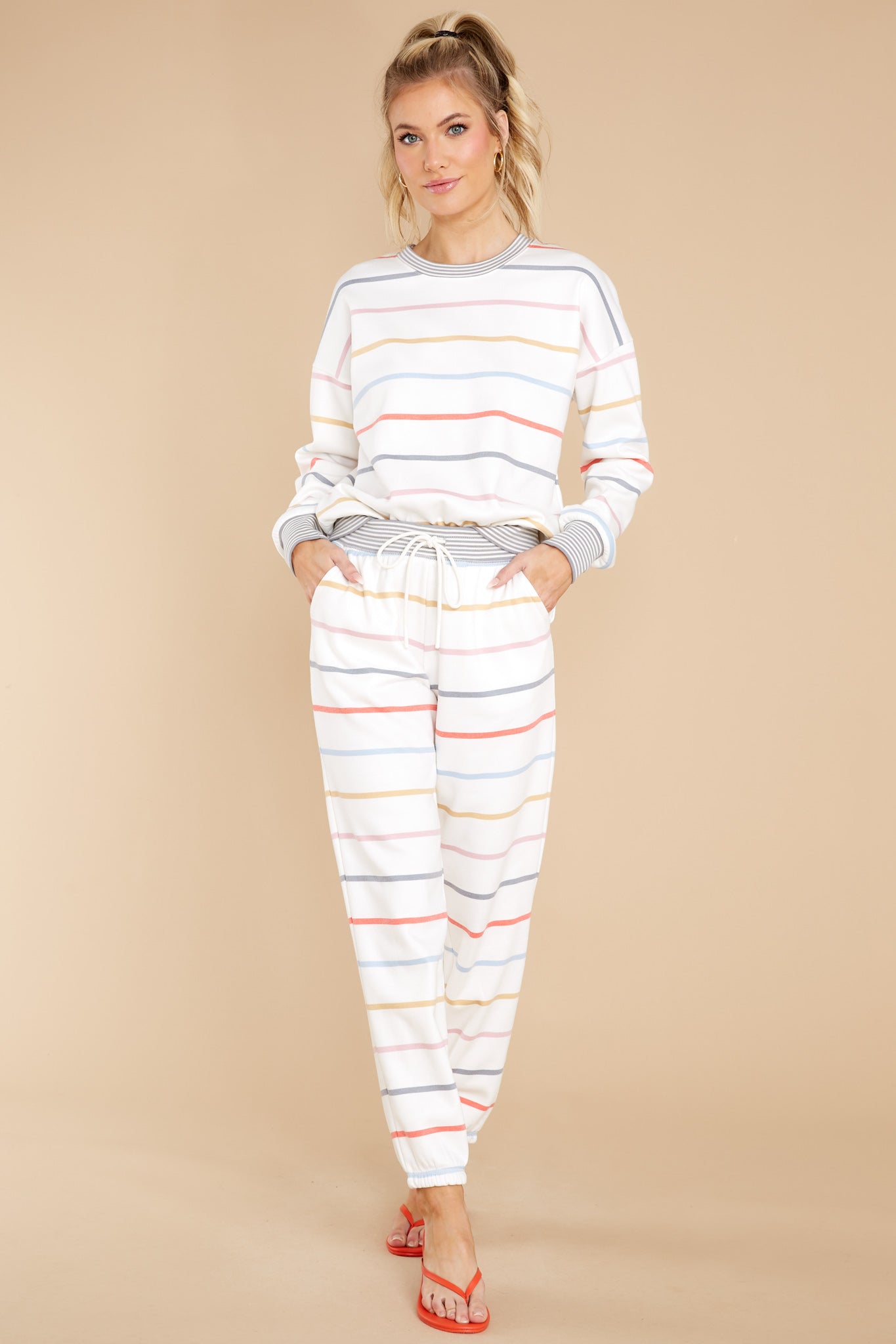 Call It A Night White Multi Stripe Joggers