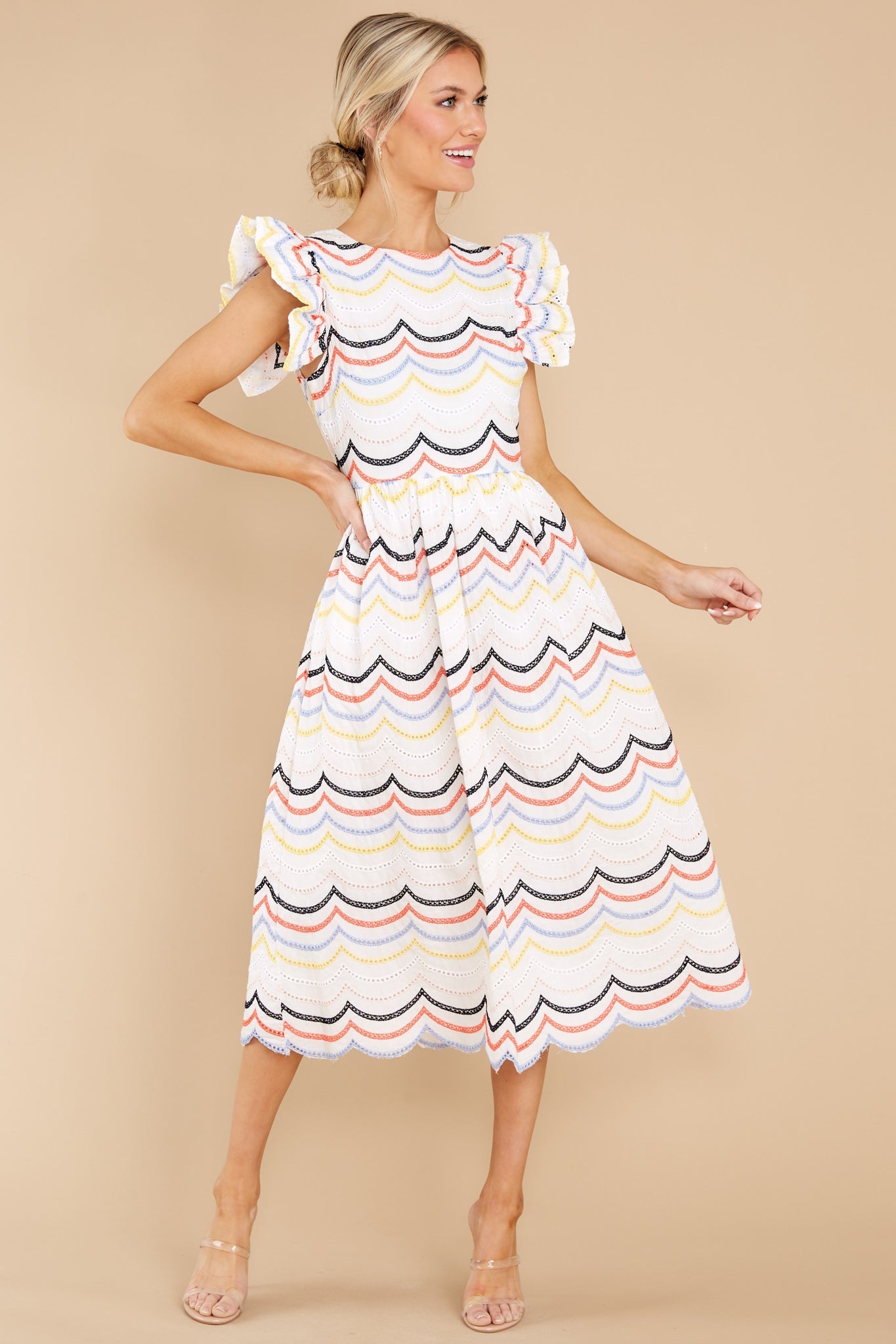 Lady In Love White Multi Eyelet Midi Dress
