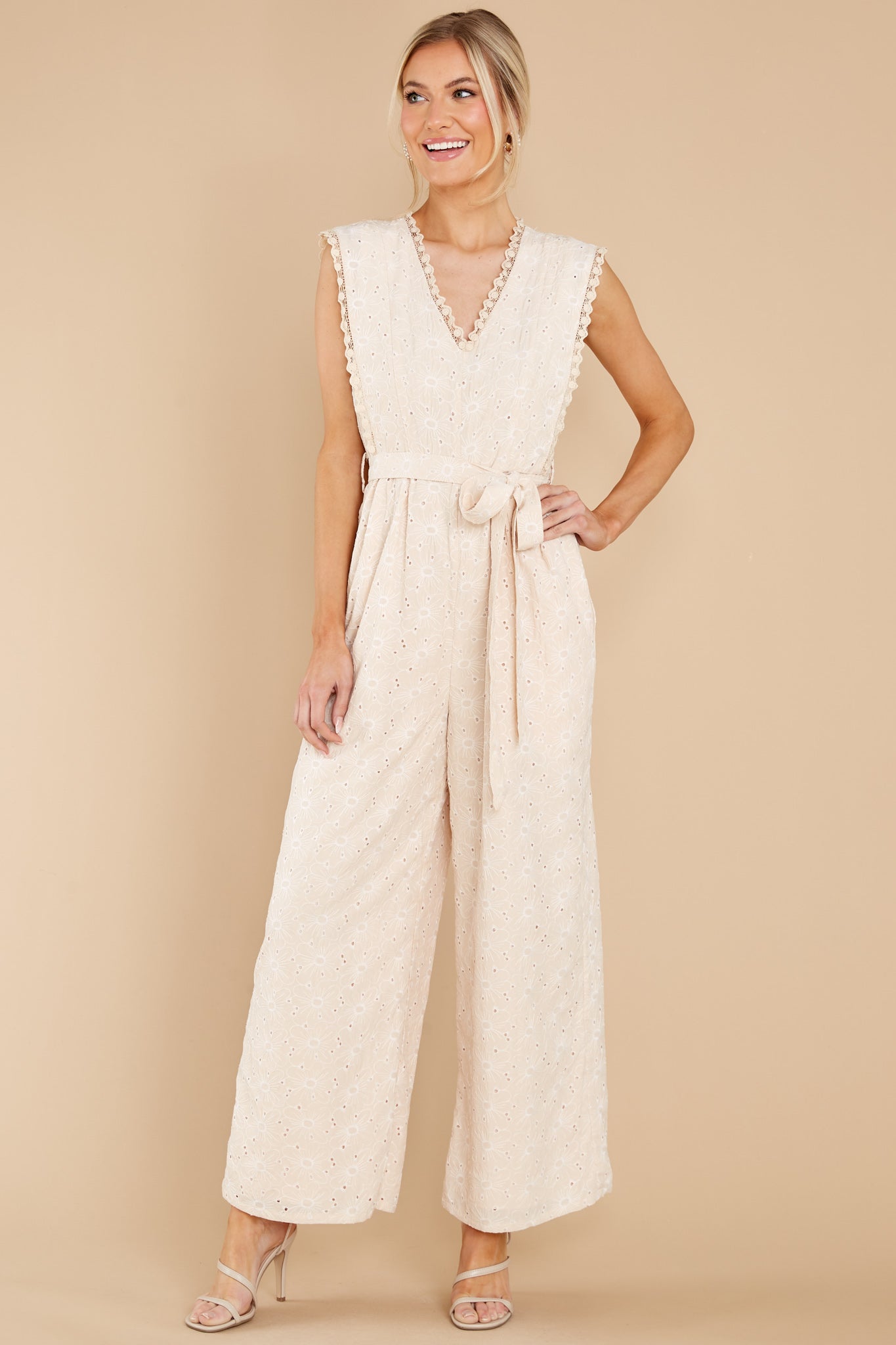 Whisper Of The Heart Natural Eyelet Jumpsuit