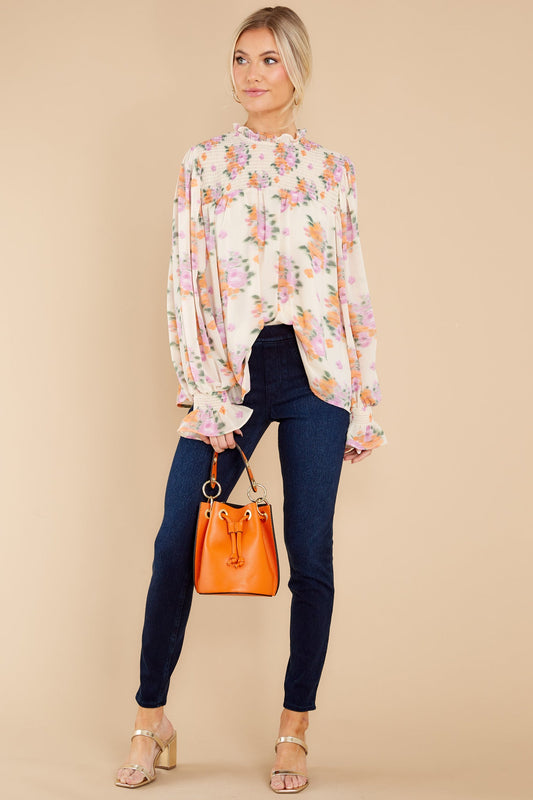 Burst Into Bloom Ivory Multi Floral Print Top