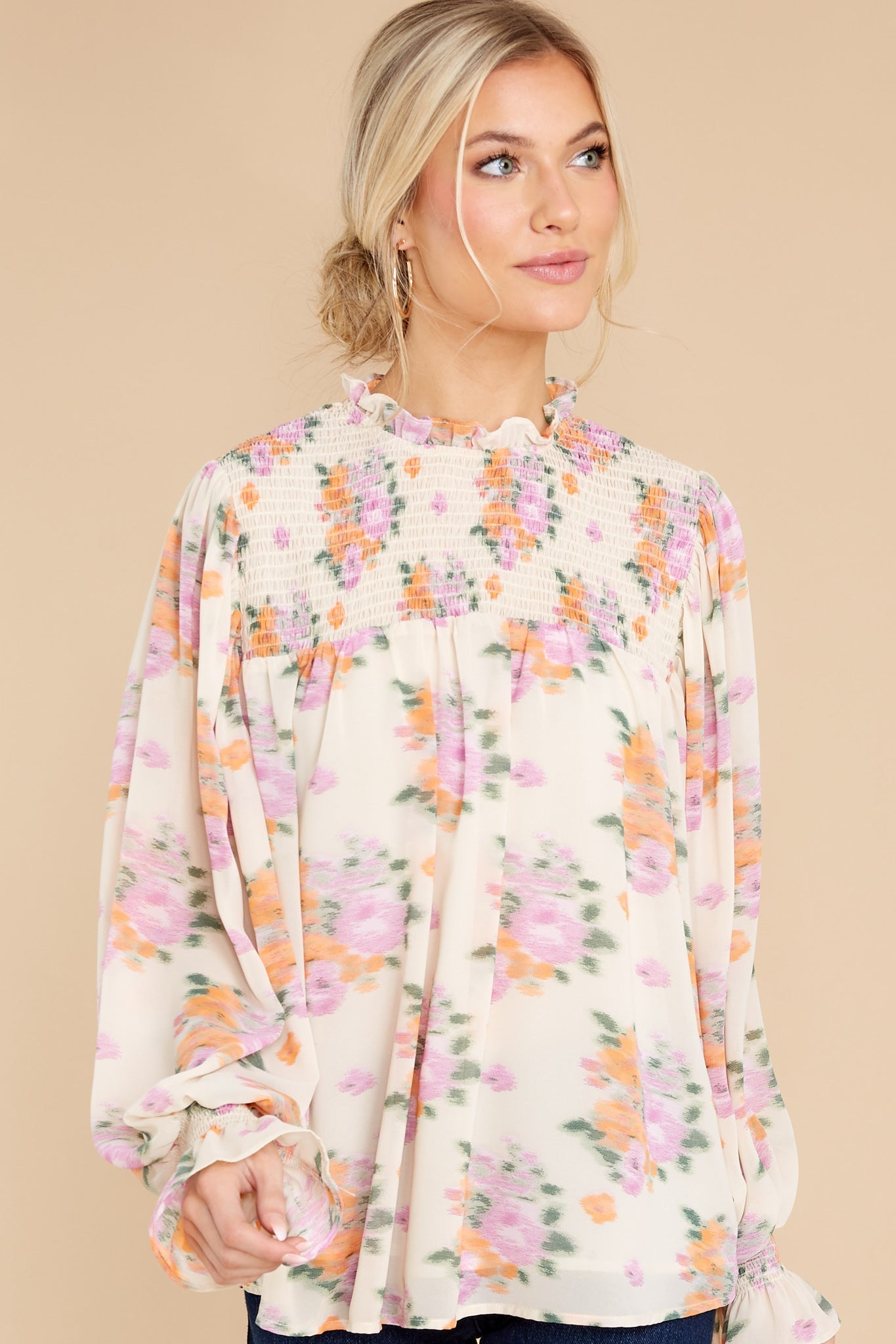 Burst Into Bloom Ivory Multi Floral Print Top