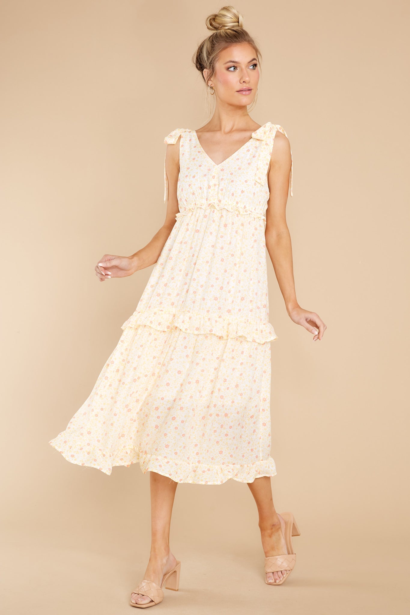 Inspire Joy Yellow Floral Print Midi Dress