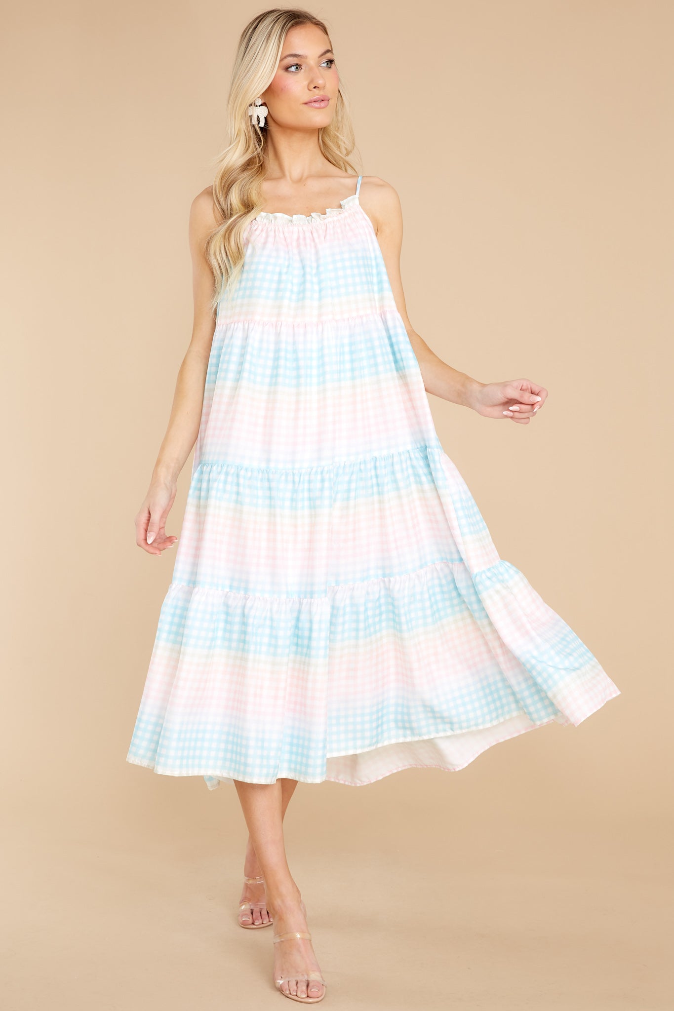 Pursuit Of Happiness Blue Multi Gingham Midi Dress