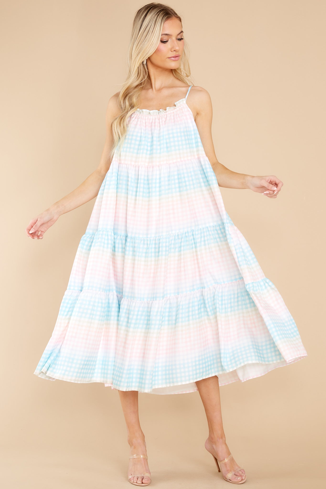 Pursuit Of Happiness Blue Multi Gingham Midi Dress