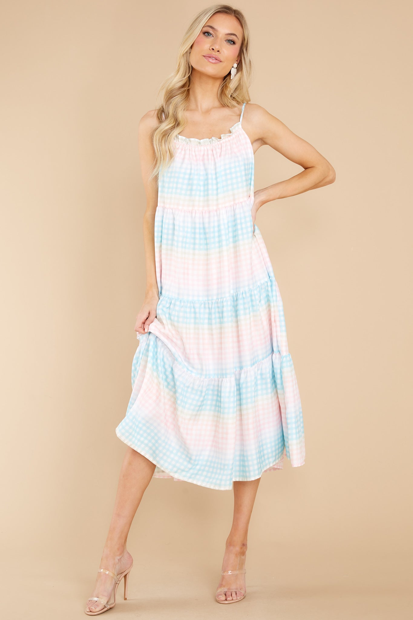 Pursuit Of Happiness Blue Multi Gingham Midi Dress