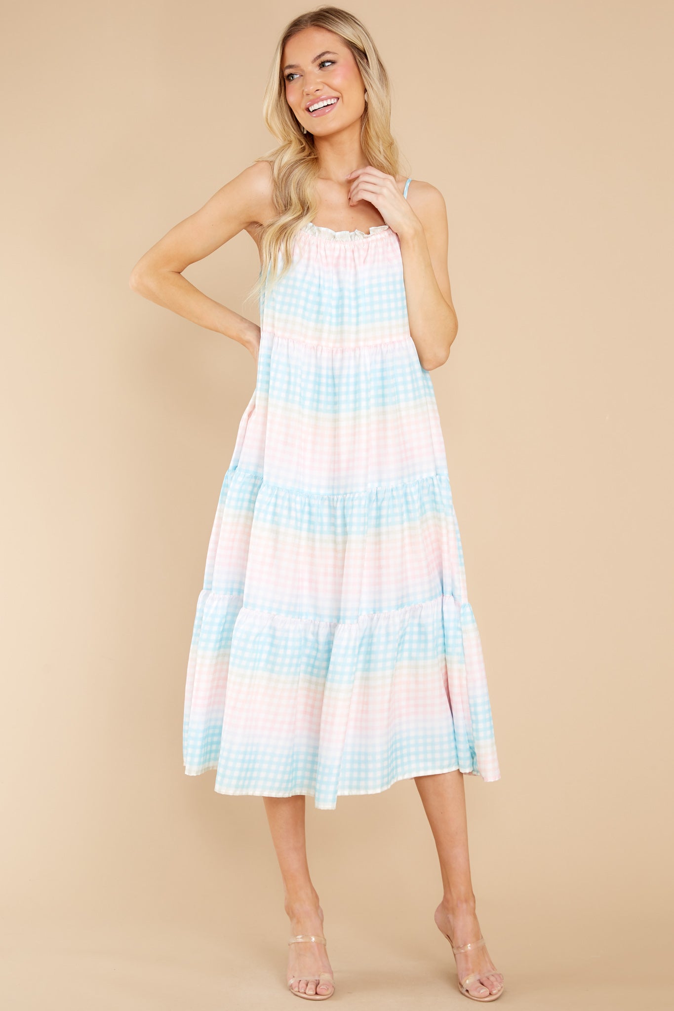 Pursuit Of Happiness Blue Multi Gingham Midi Dress