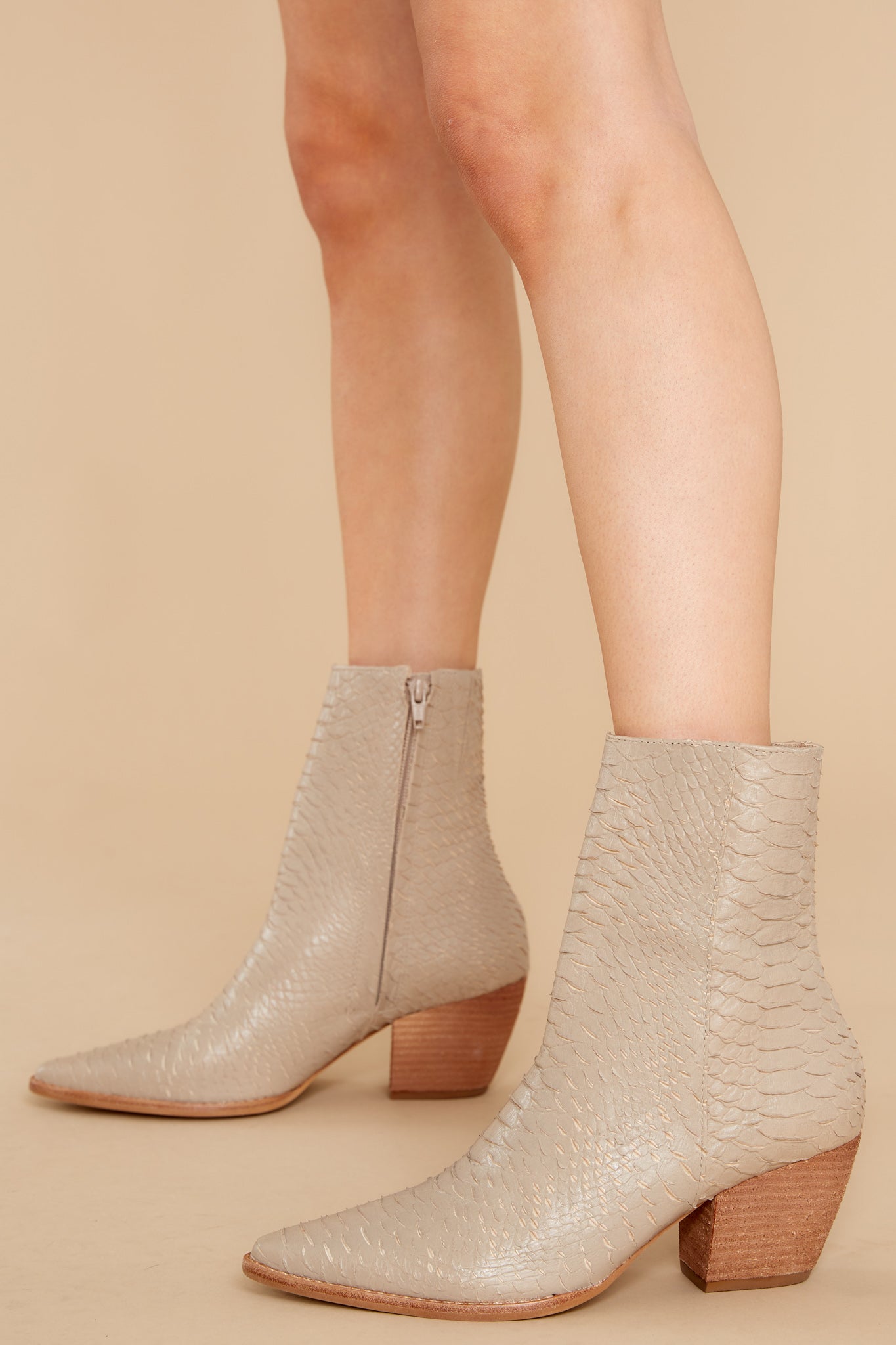 Caty Taupe Snake Ankle Boots