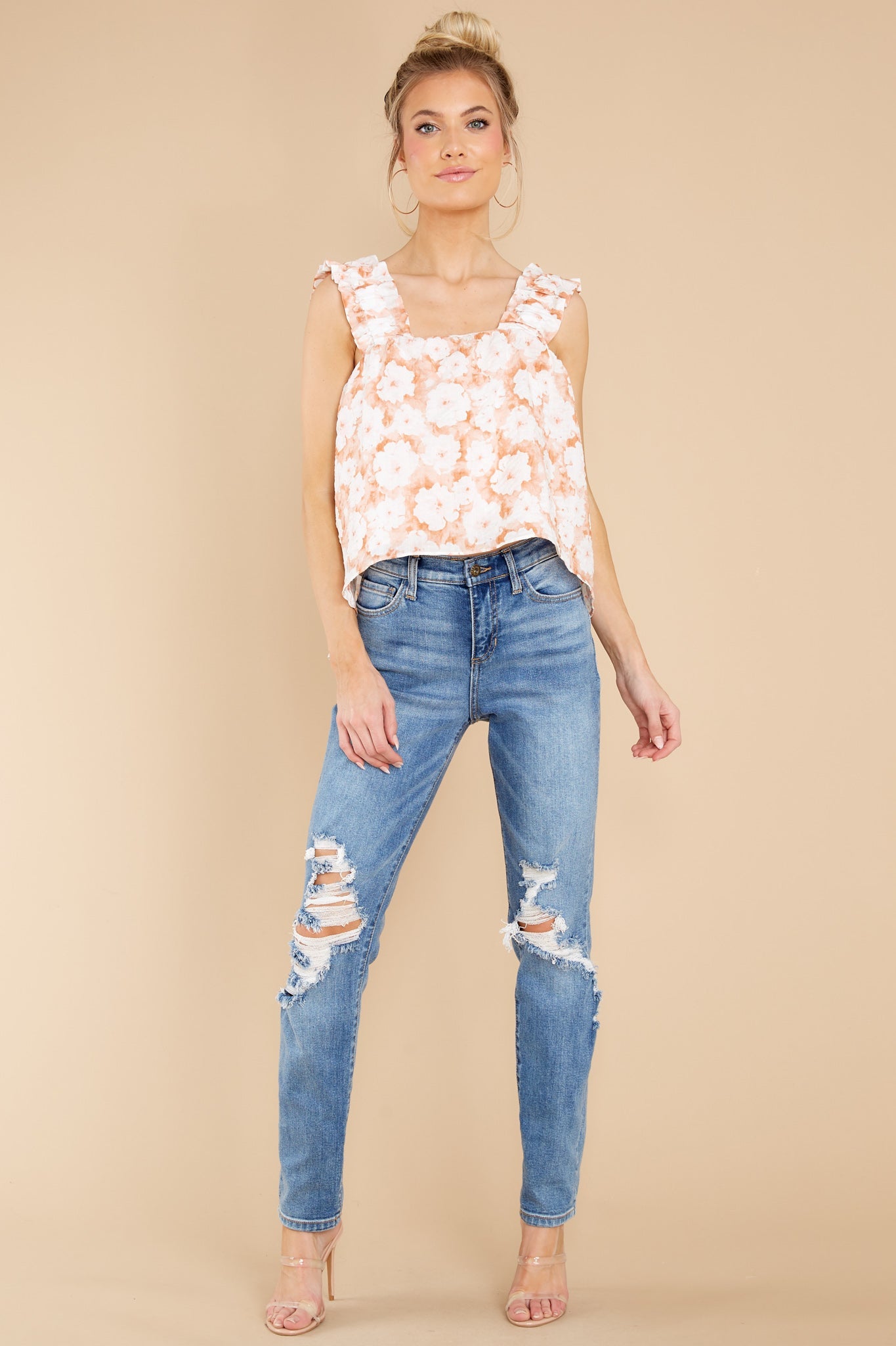 Flower Power Peach Floral Print Top