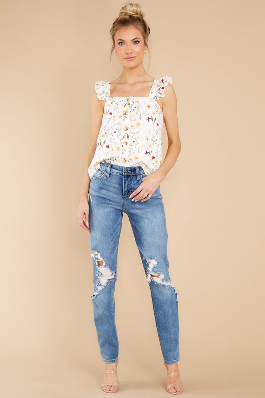 Spread Joy White Embroidered Floral Top