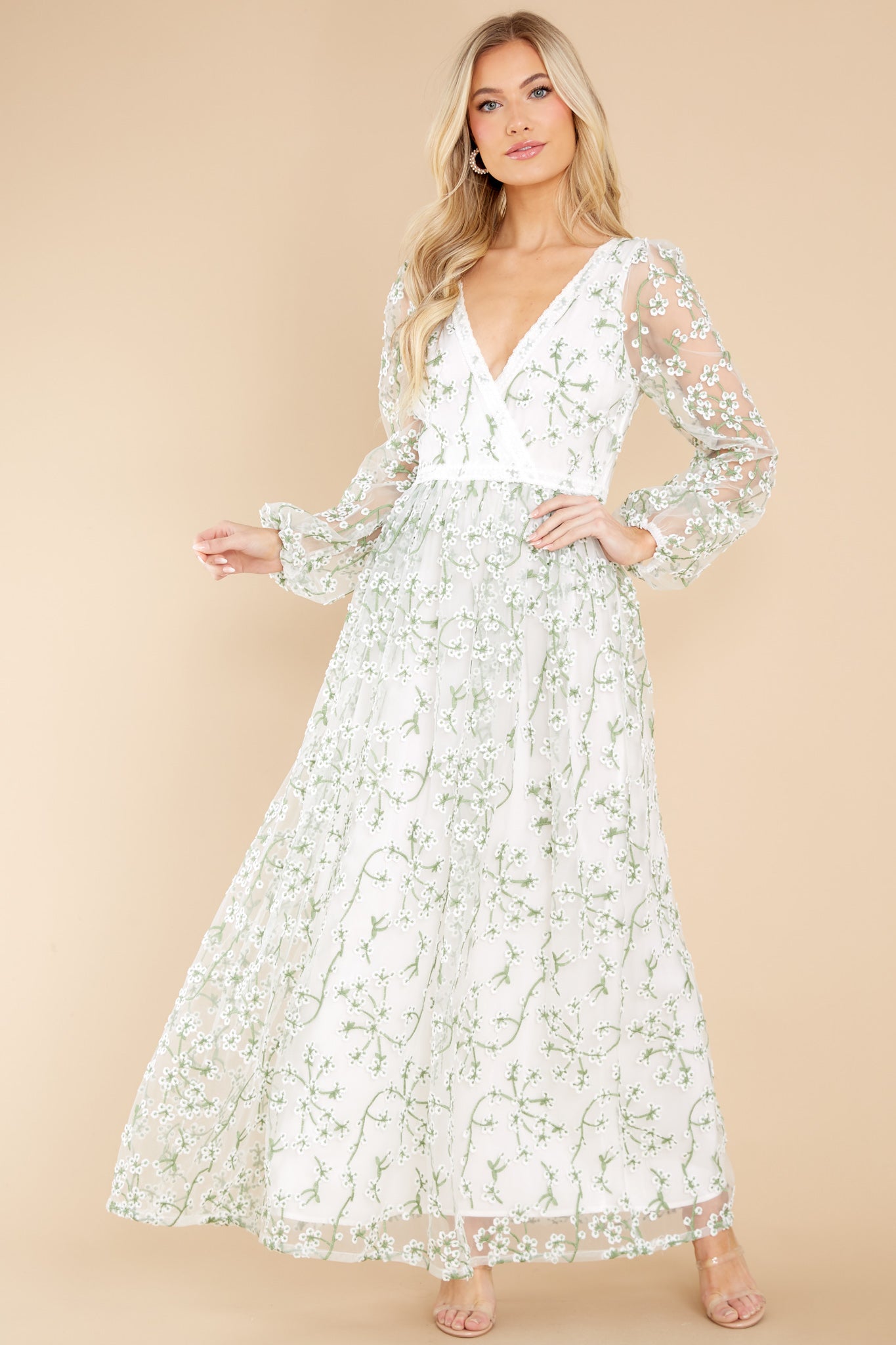 Heavenly Sights Ivory Floral Embroidered Maxi Dress