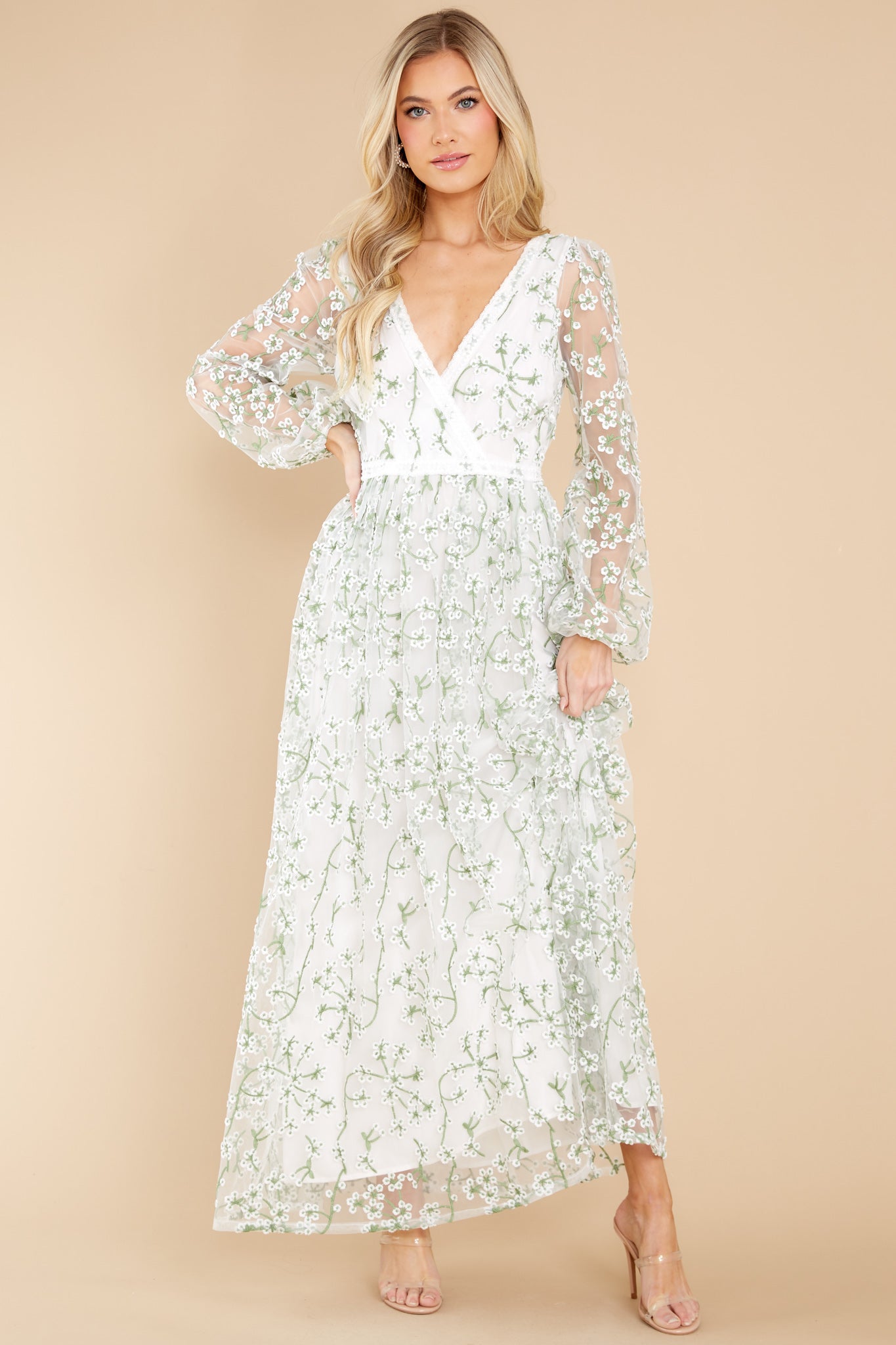 Heavenly Sights Ivory Floral Embroidered Maxi Dress