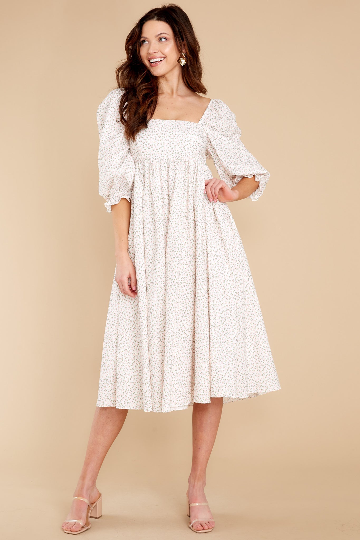 Enjoy The Scenery Ivory Floral Print Midi Dress