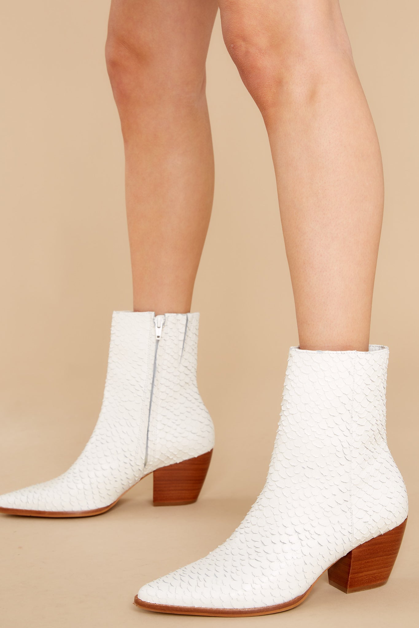 Caty White Snake Ankle Boots