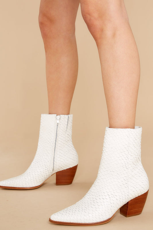 Caty White Snake Ankle Boots