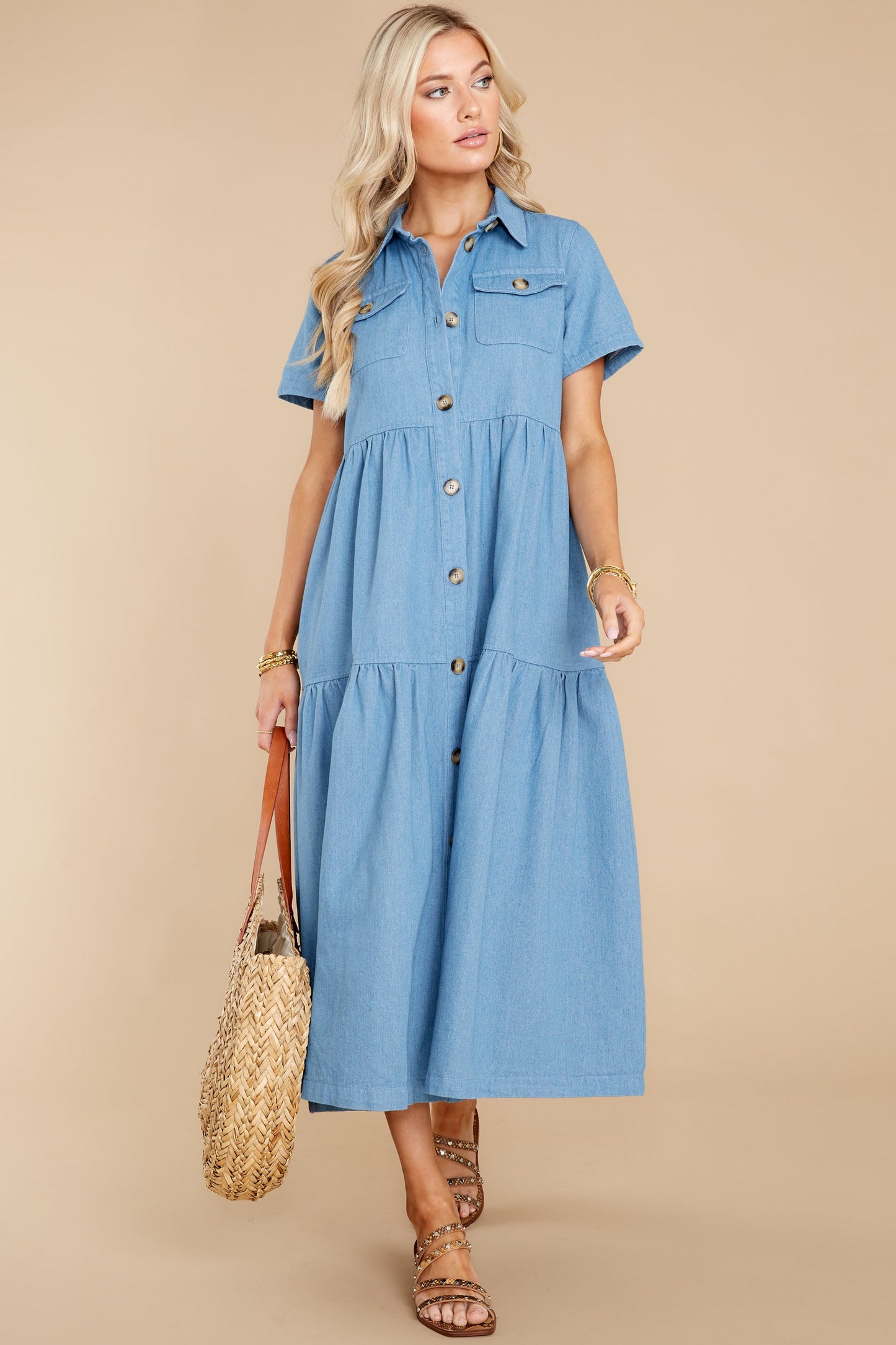 Your Best Self Chambray Button Up Midi Dress