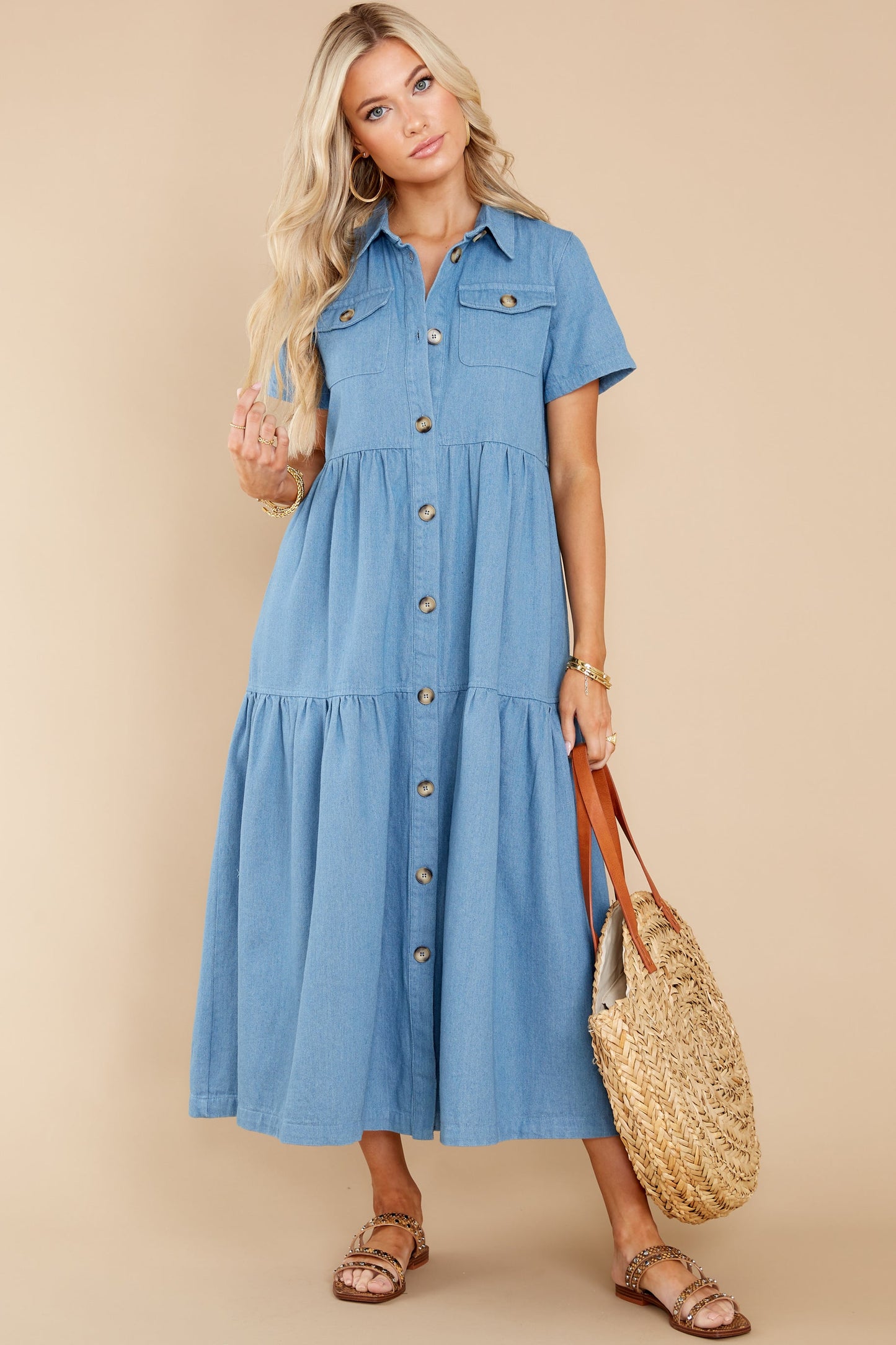 Your Best Self Chambray Button Up Midi Dress