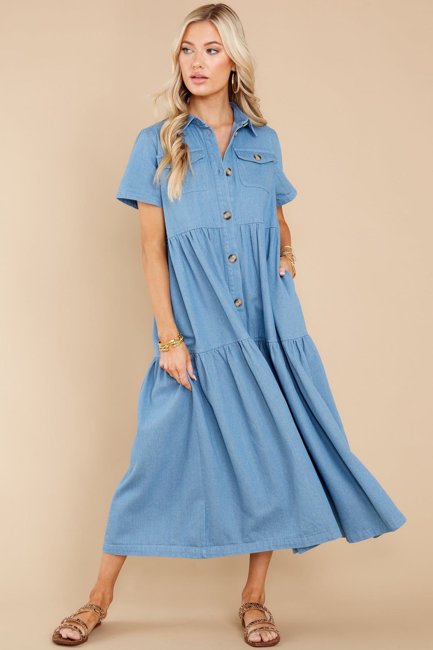 Your Best Self Chambray Button Up Midi Dress