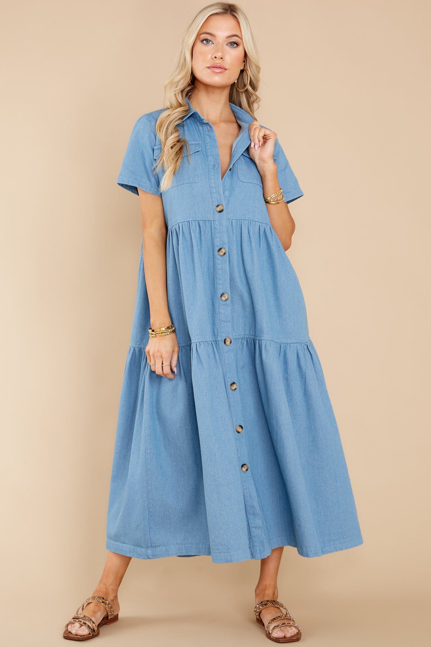 Your Best Self Chambray Button Up Midi Dress