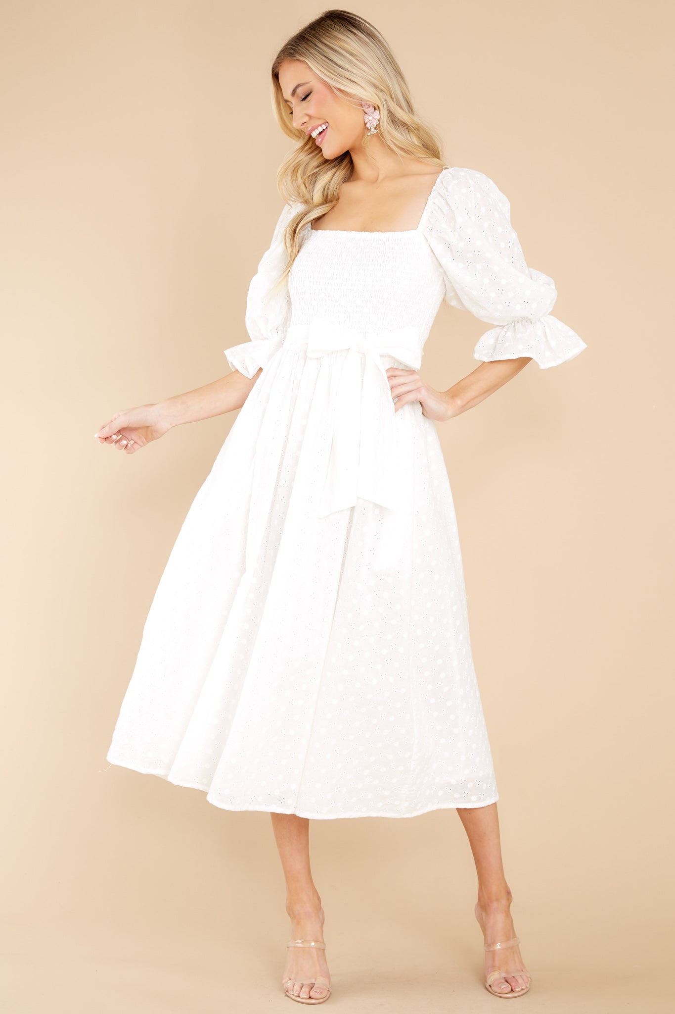 Spreading Love White Eyelet Cotton Midi Dress