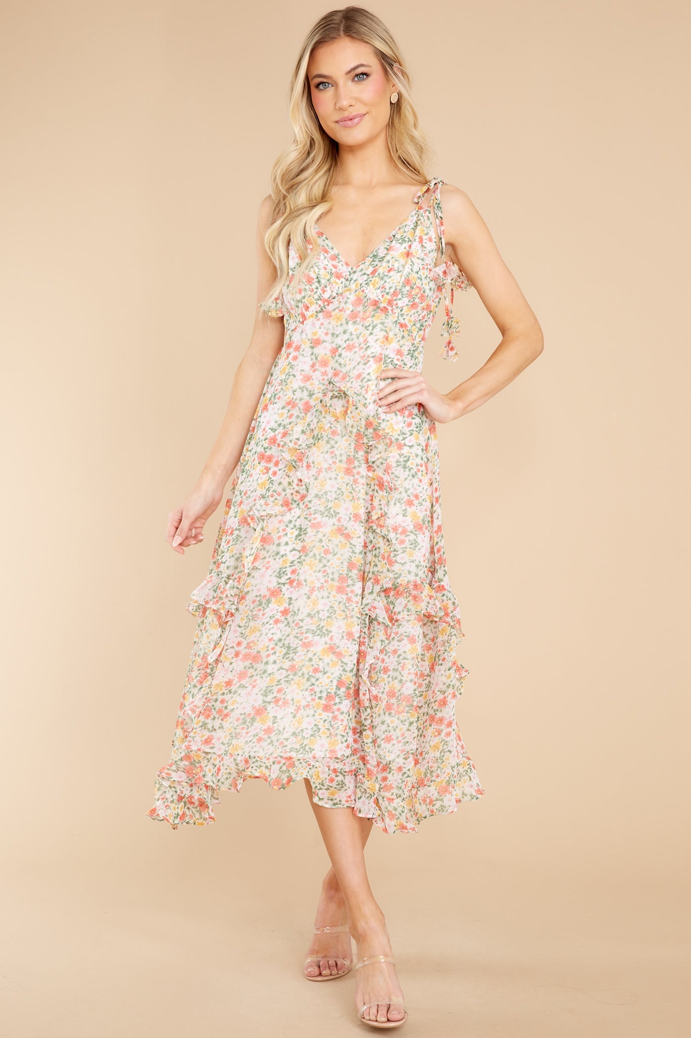 Graceful Intentions Ivory Floral Print Midi Dress