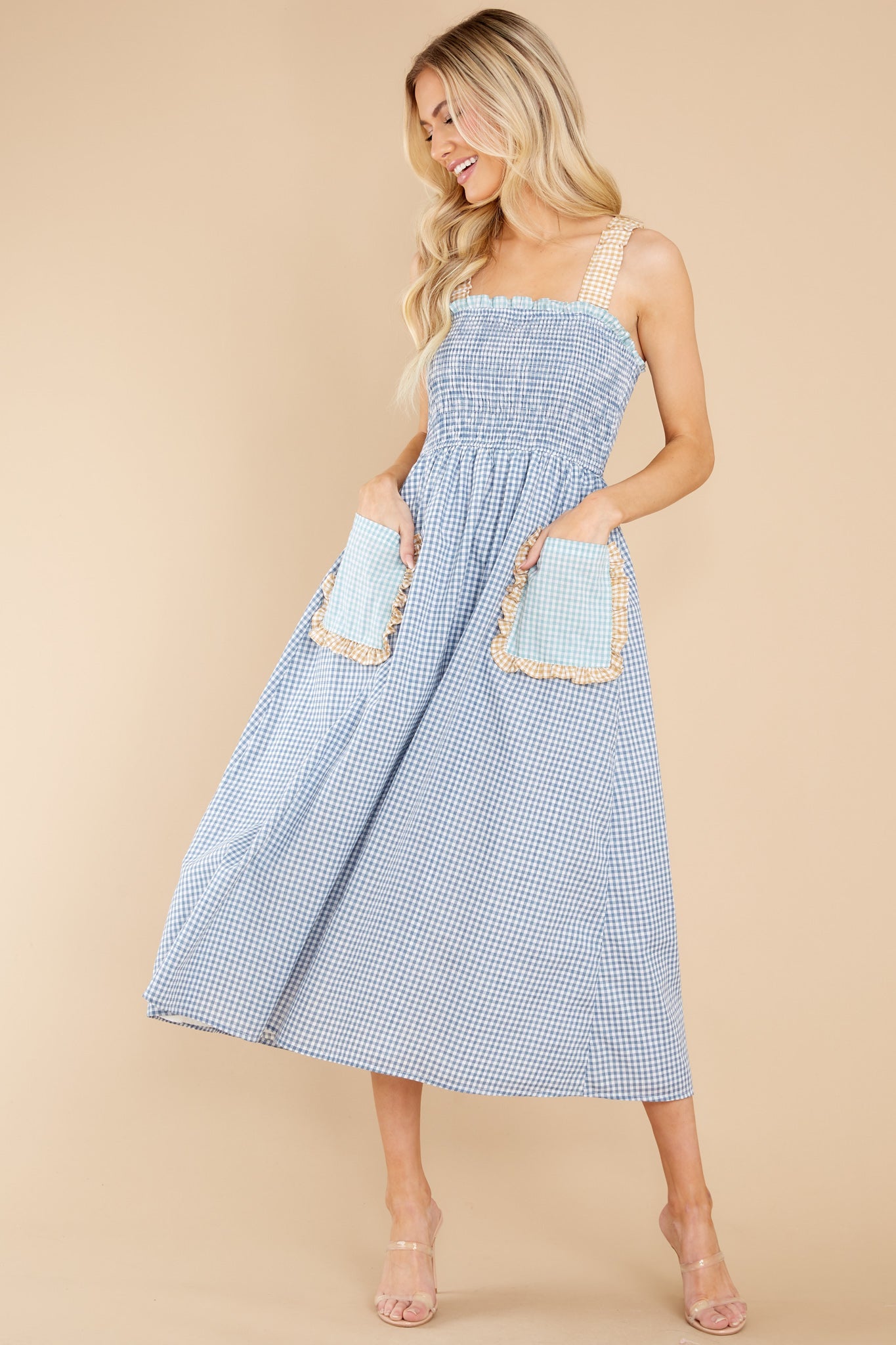 Dancing In The Rain Blue Gingham Midi Dress