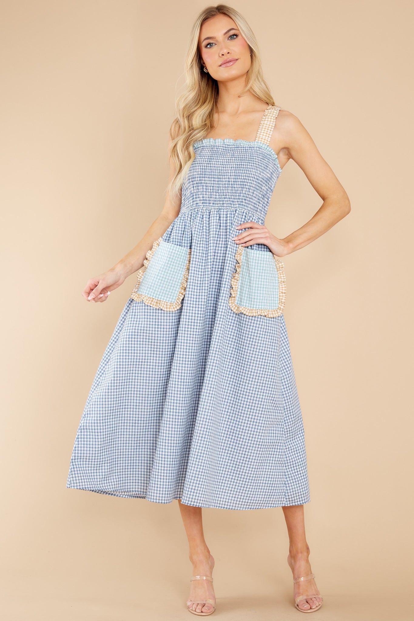 Dancing In The Rain Blue Gingham Midi Dress