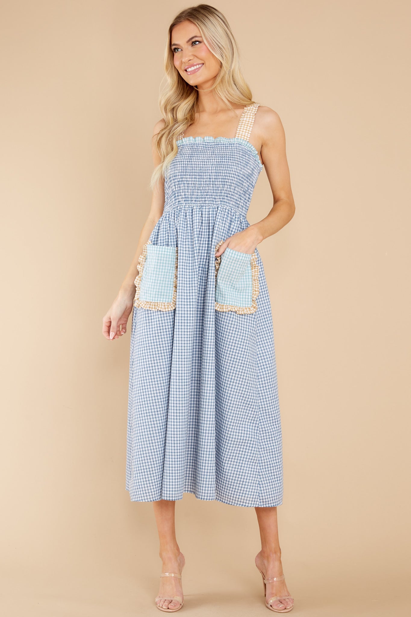 Dancing In The Rain Blue Gingham Midi Dress