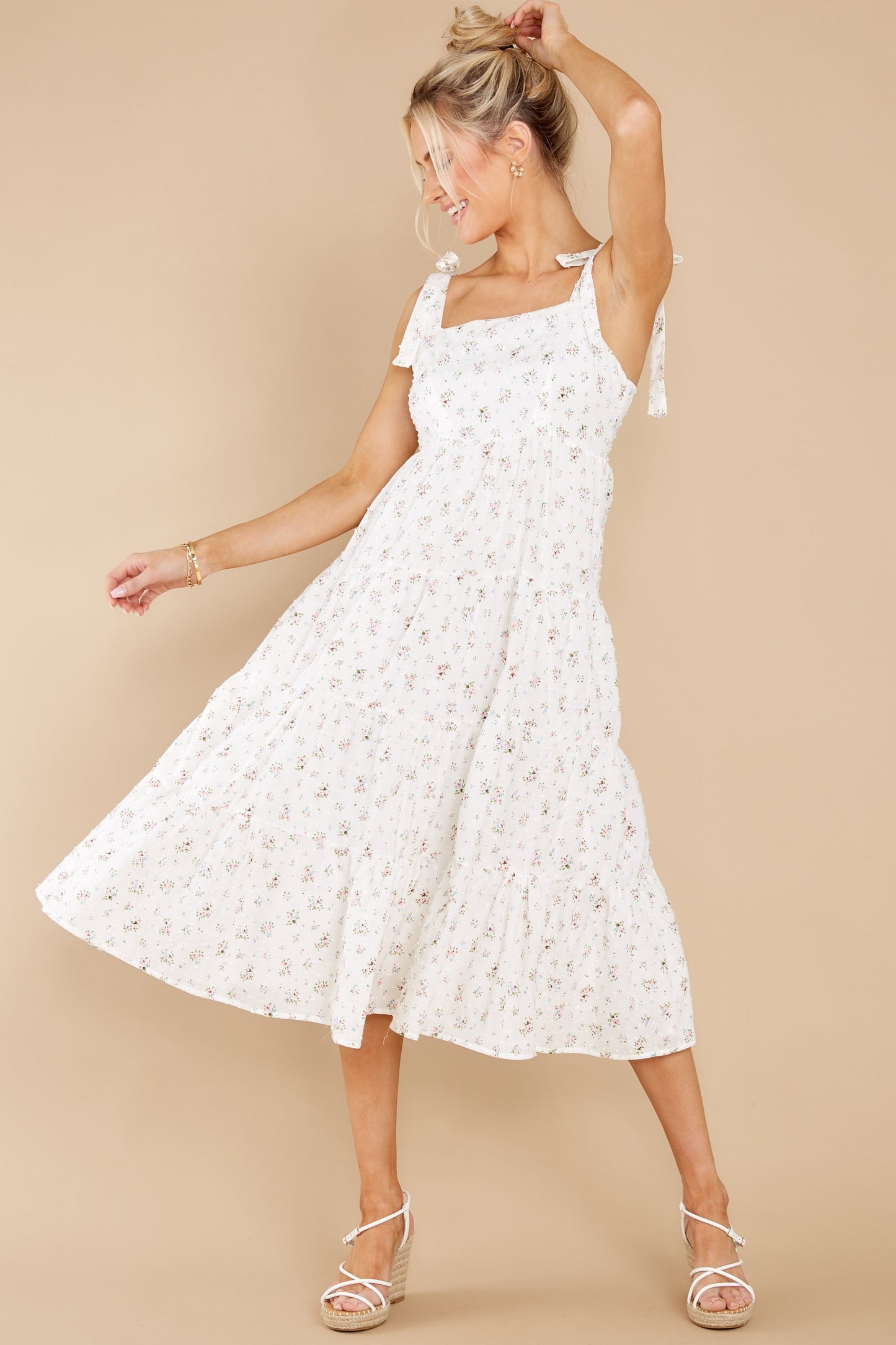 Stuck In The Moment White Floral Midi Dress