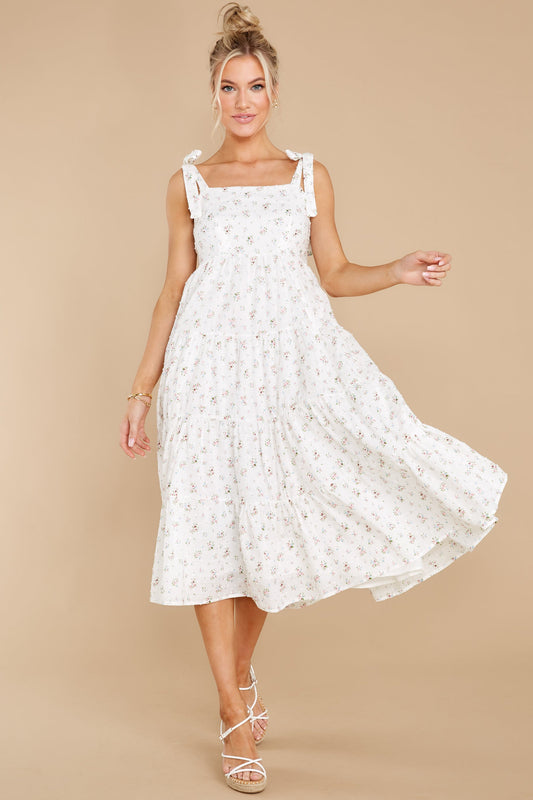 Stuck In The Moment White Floral Midi Dress