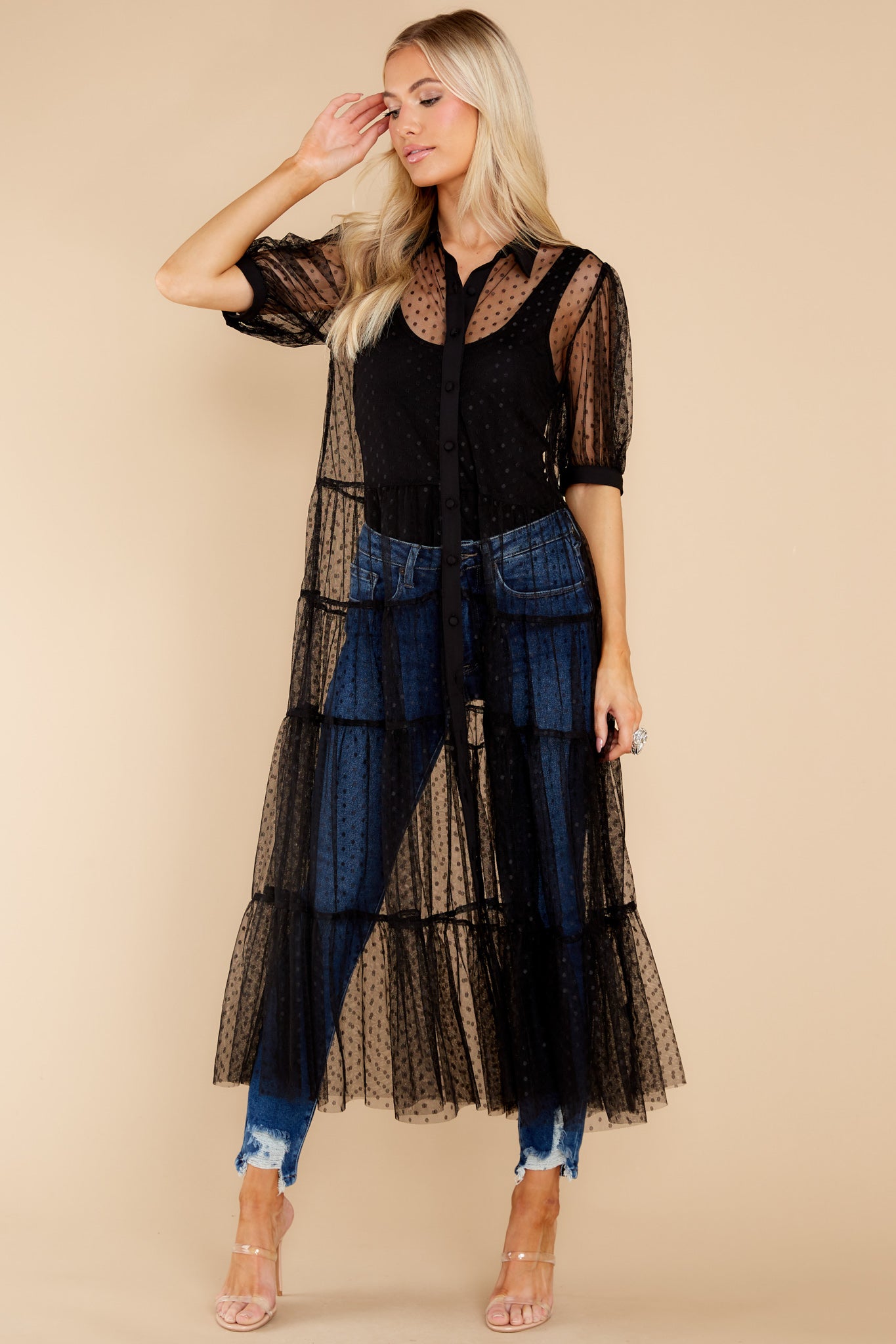 Out Of Sight Sheer Black Midi Dress