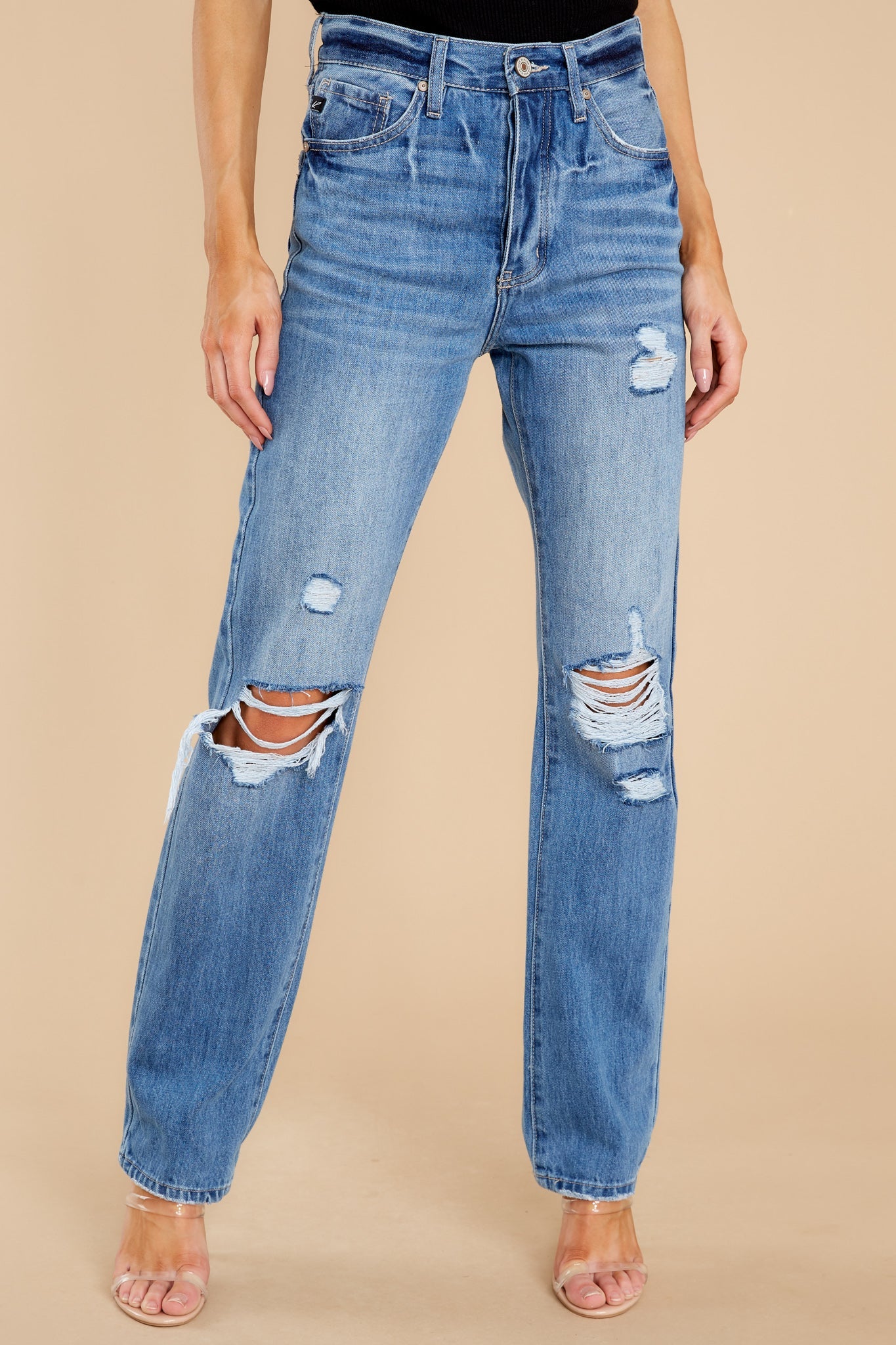 Blaze The Trail Medium Wash Distressed Straight Jeans