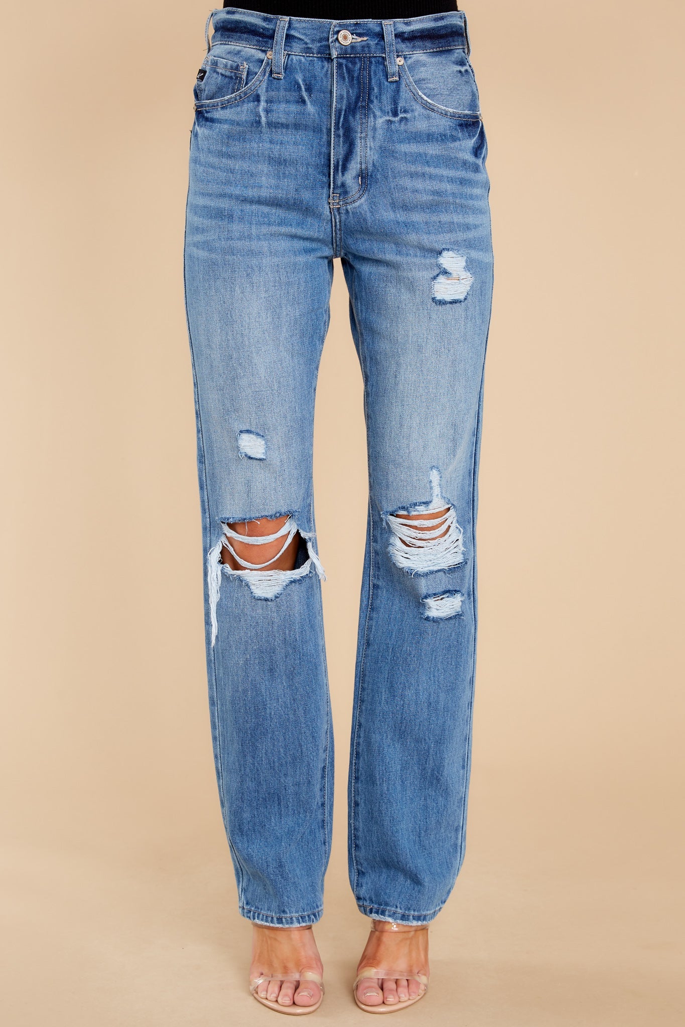Blaze The Trail Medium Wash Distressed Straight Jeans