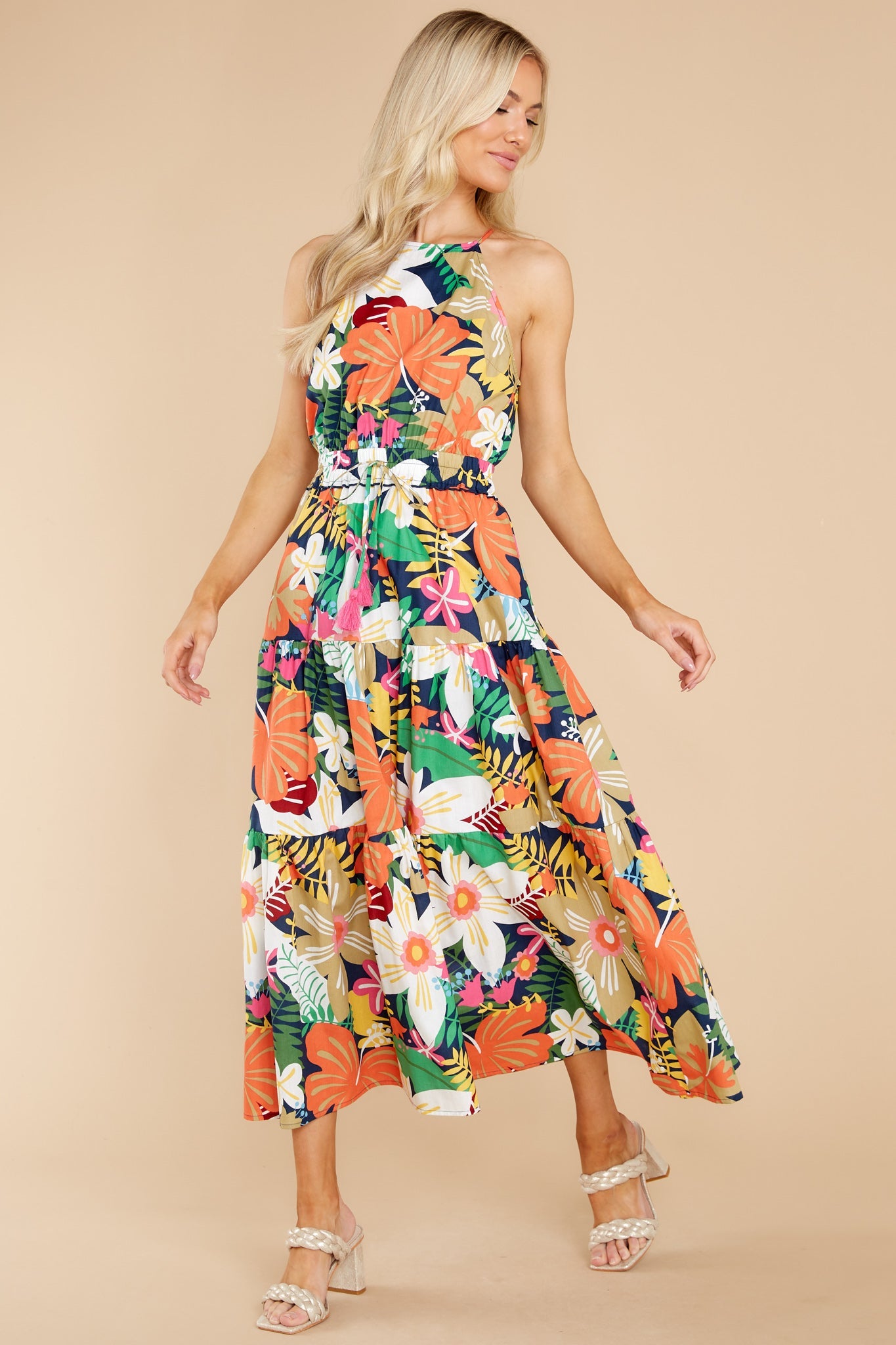 Tropical Escape Orange Multi Floral Print Maxi Dress