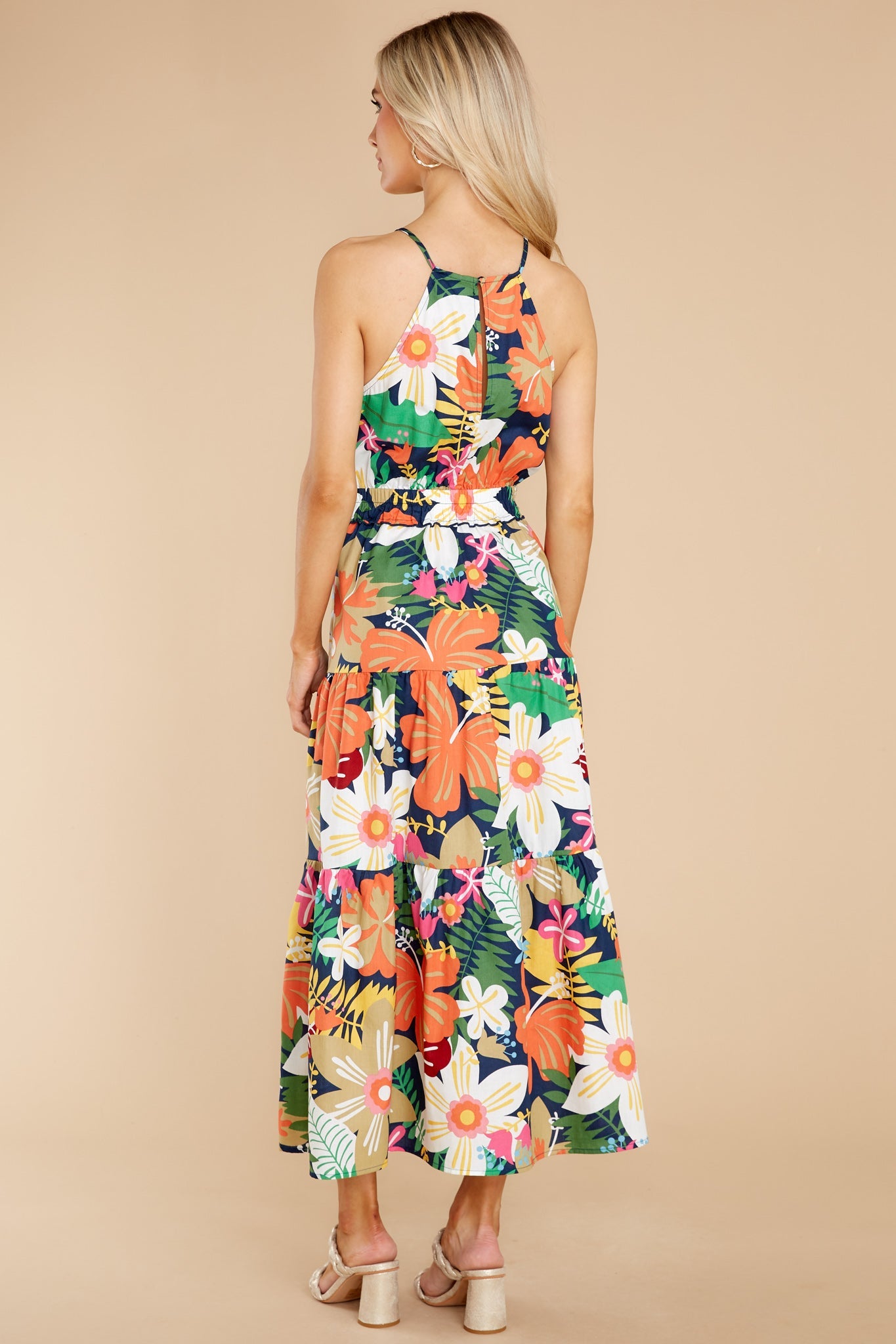 Tropical Escape Orange Multi Floral Print Maxi Dress