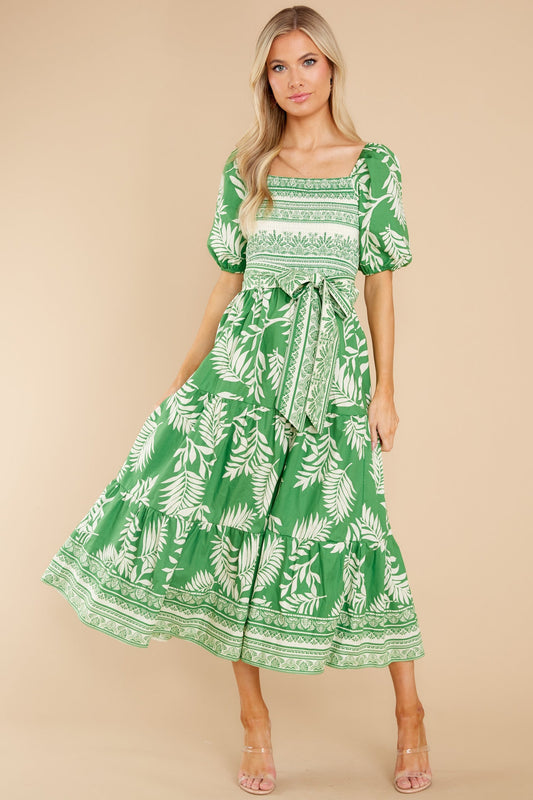 A New Journey Green Print Midi Dress