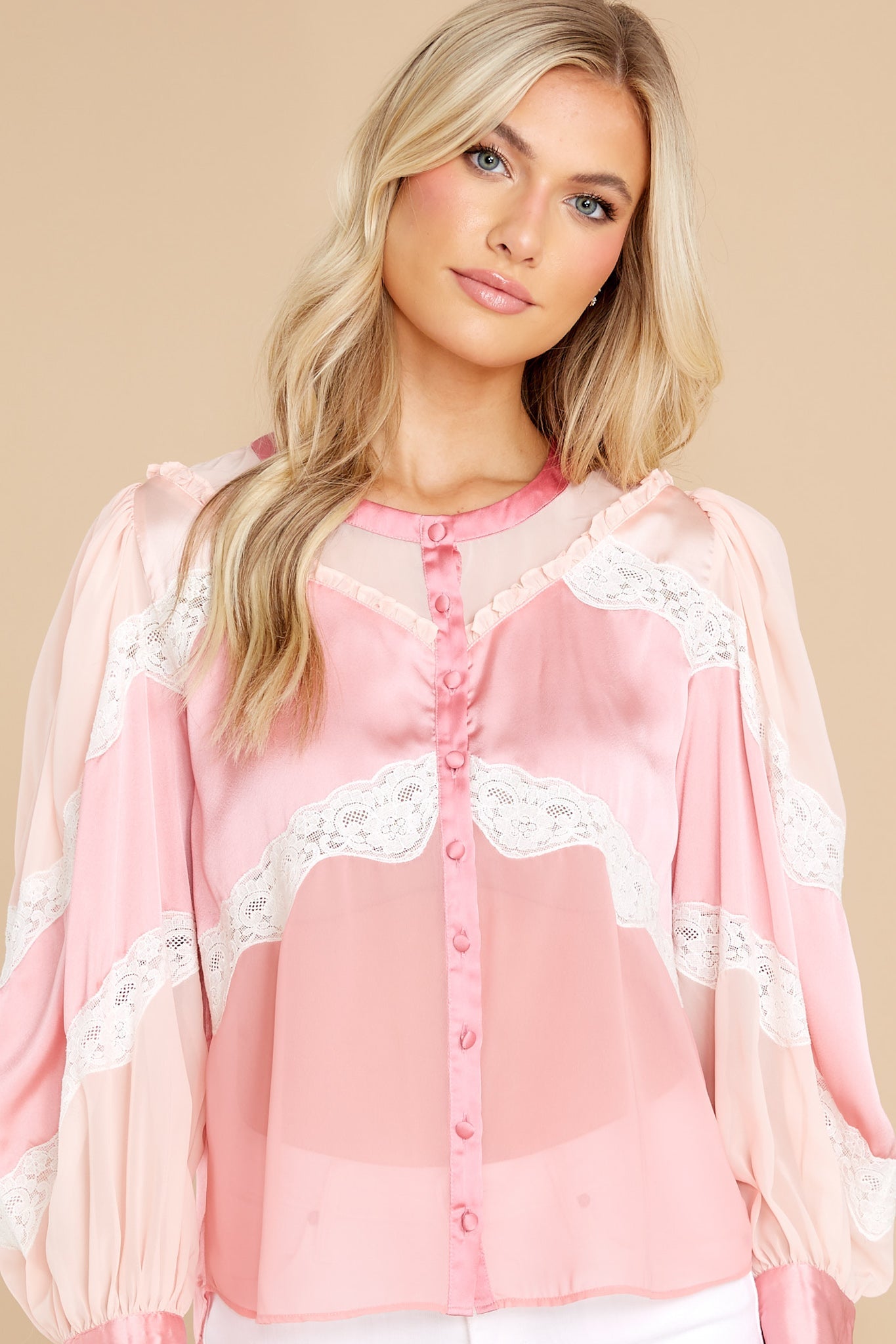 Zavia Pastel Pink Colorblock Blouse