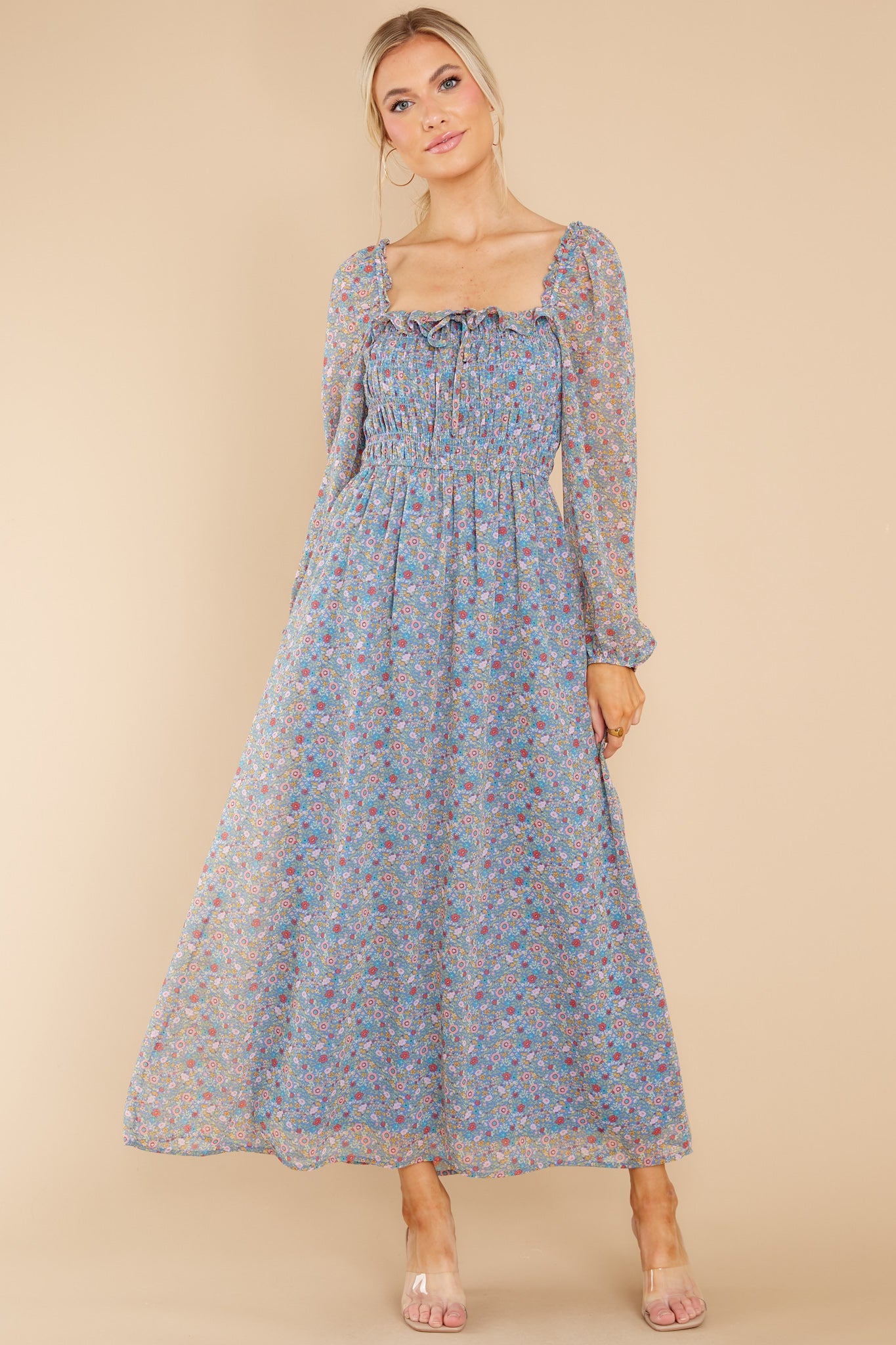 Blissful Moments Blue Multi Floral Print Maxi Dress