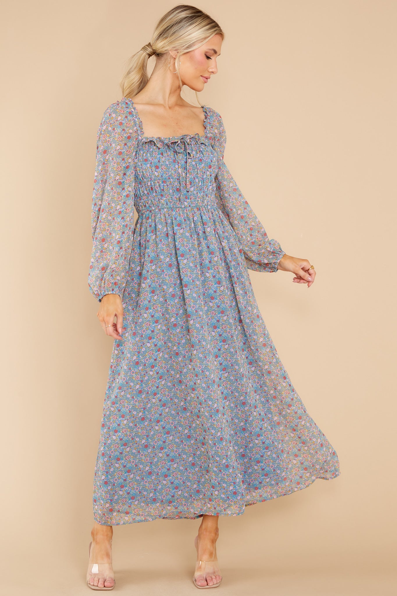 Blissful Moments Blue Multi Floral Print Maxi Dress