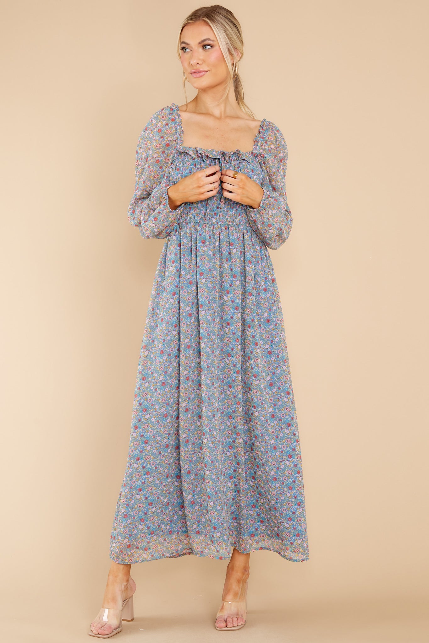 Blissful Moments Blue Multi Floral Print Maxi Dress