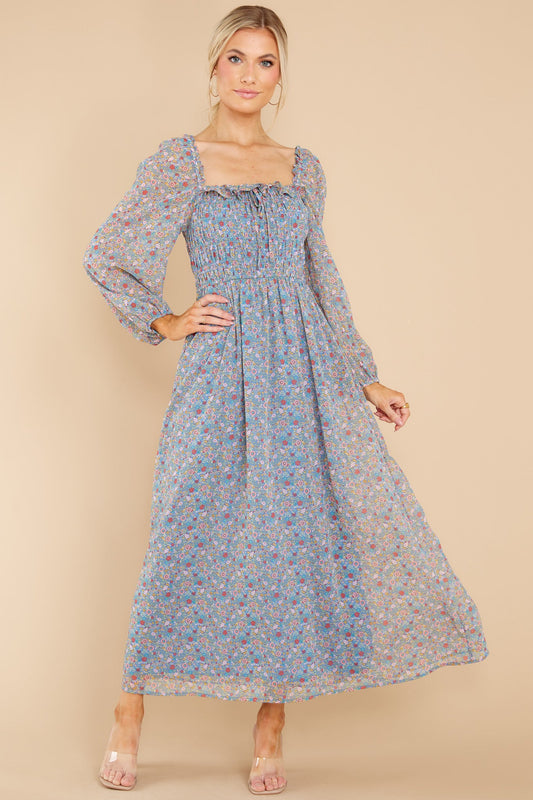 Blissful Moments Blue Multi Floral Print Maxi Dress