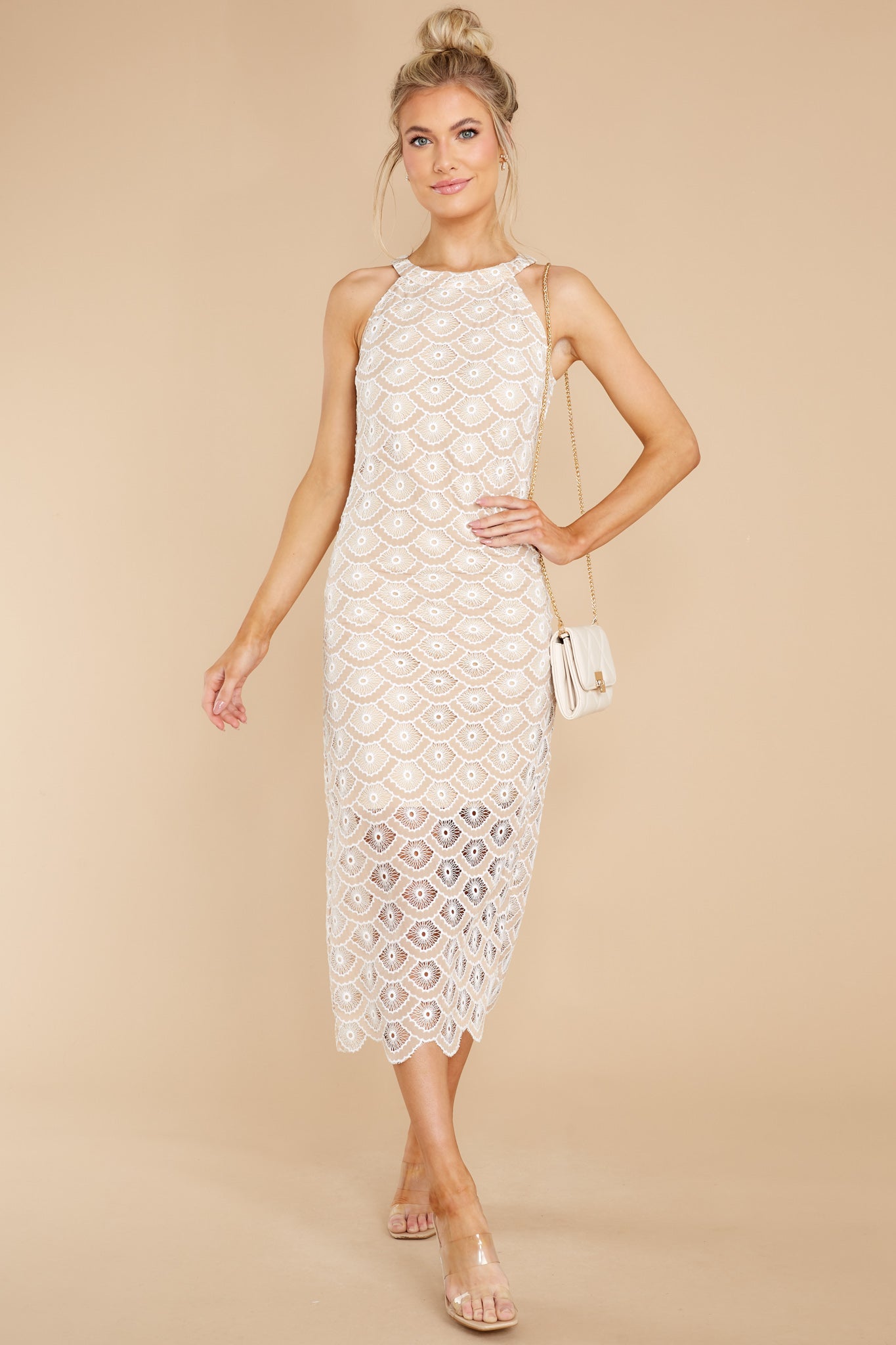 Enchanting Gaze Taupe Midi Dress