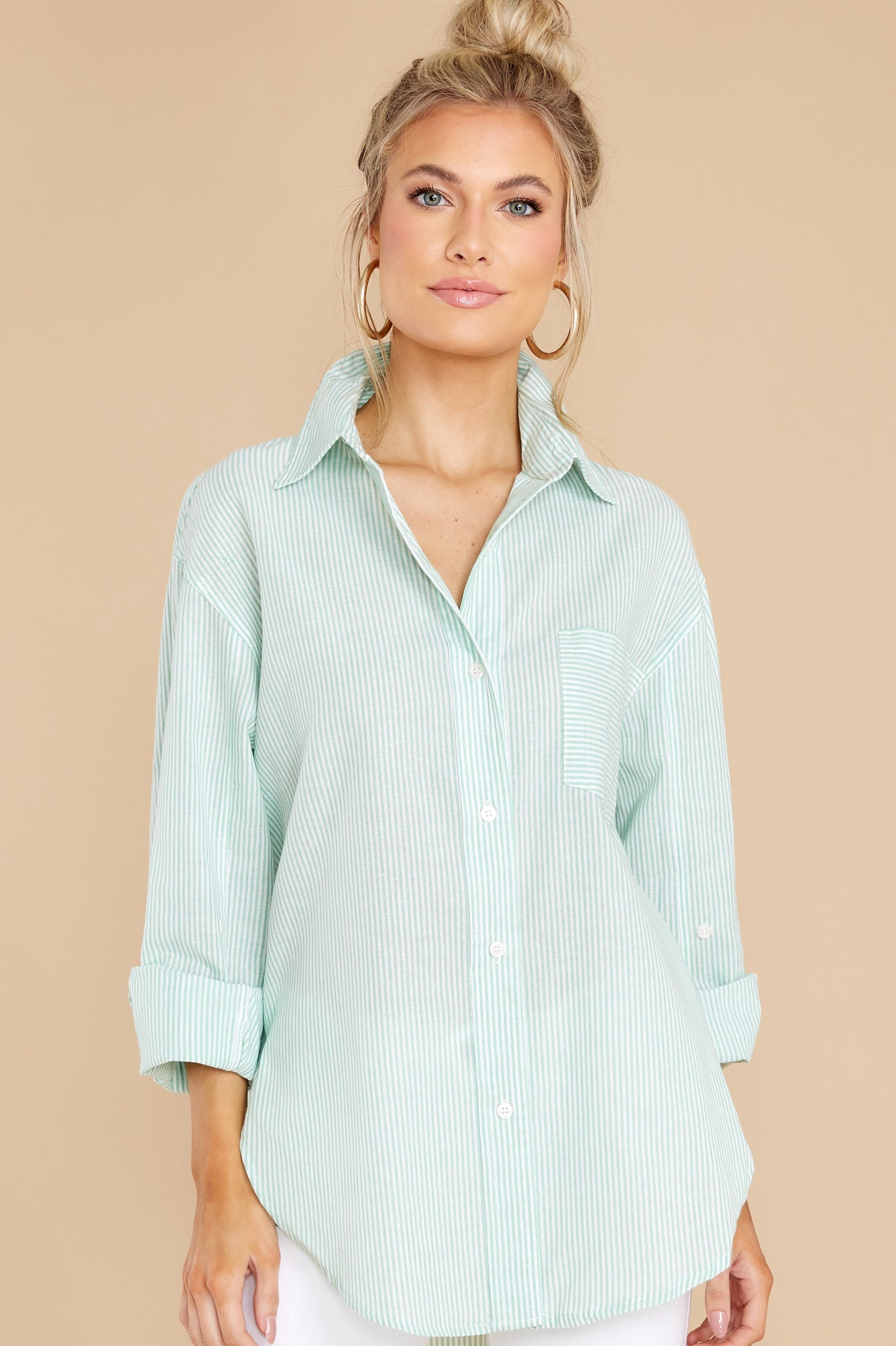 Whisk Me Away Mint Striped Top