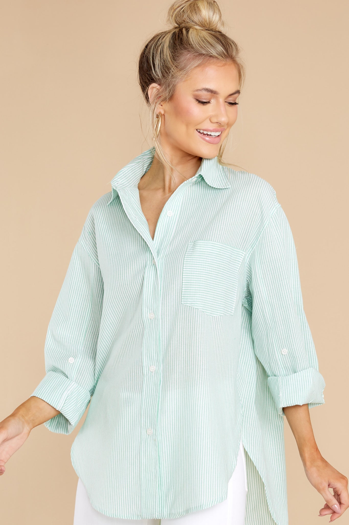 Whisk Me Away Mint Striped Top