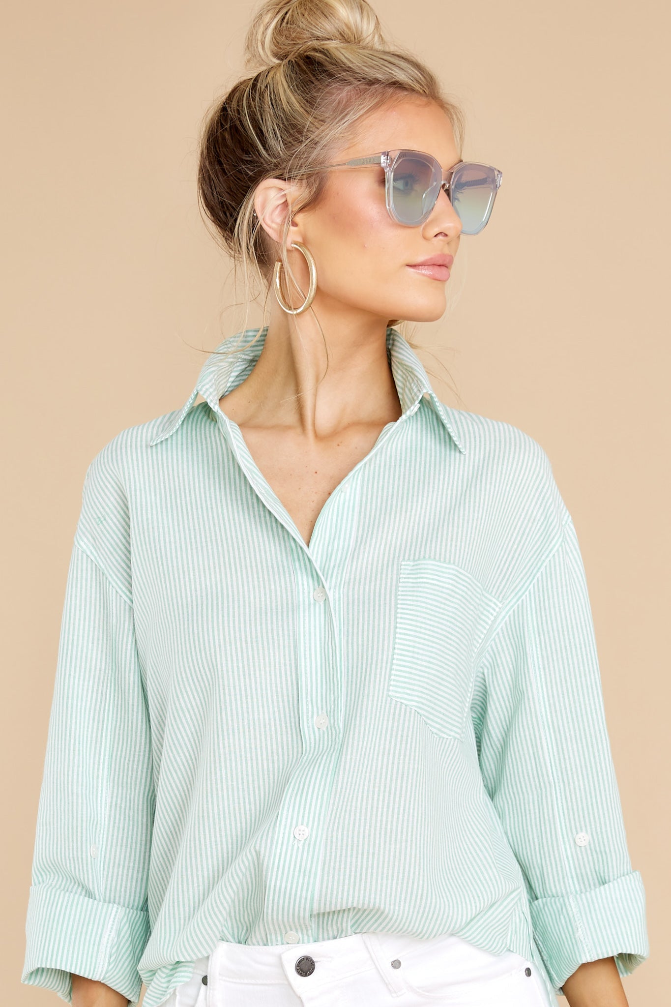 Whisk Me Away Mint Striped Top