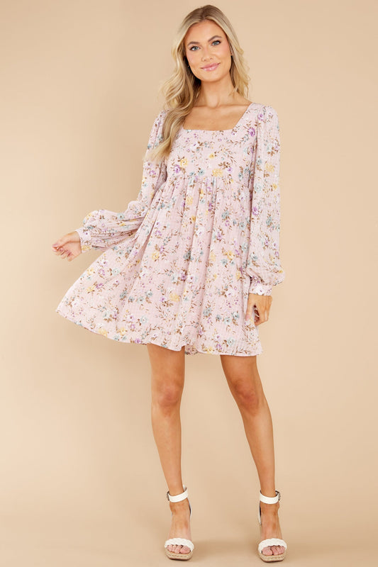 Let It Grow Blush Pink Floral Print Dress