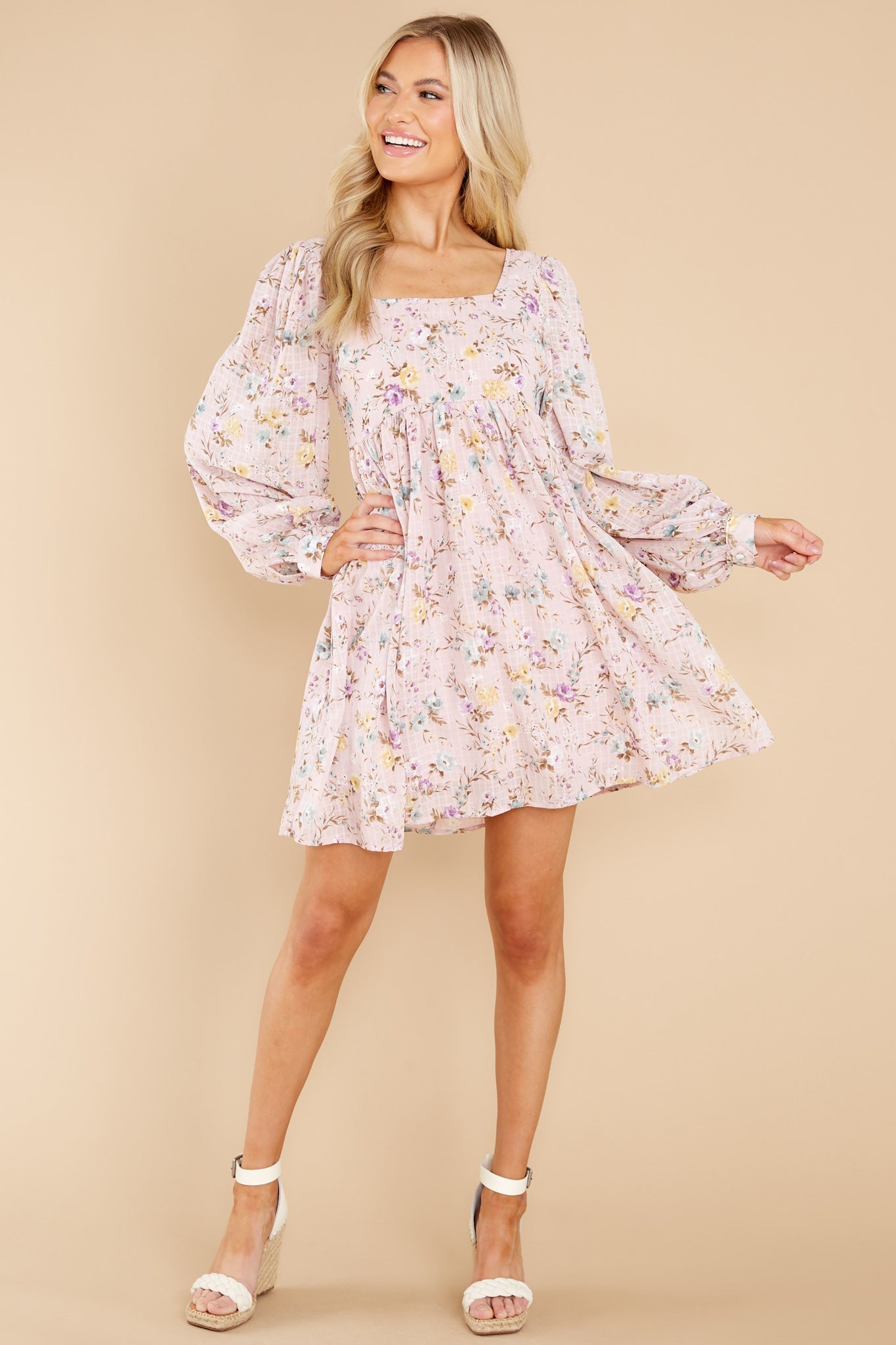 Let It Grow Blush Pink Floral Print Dress