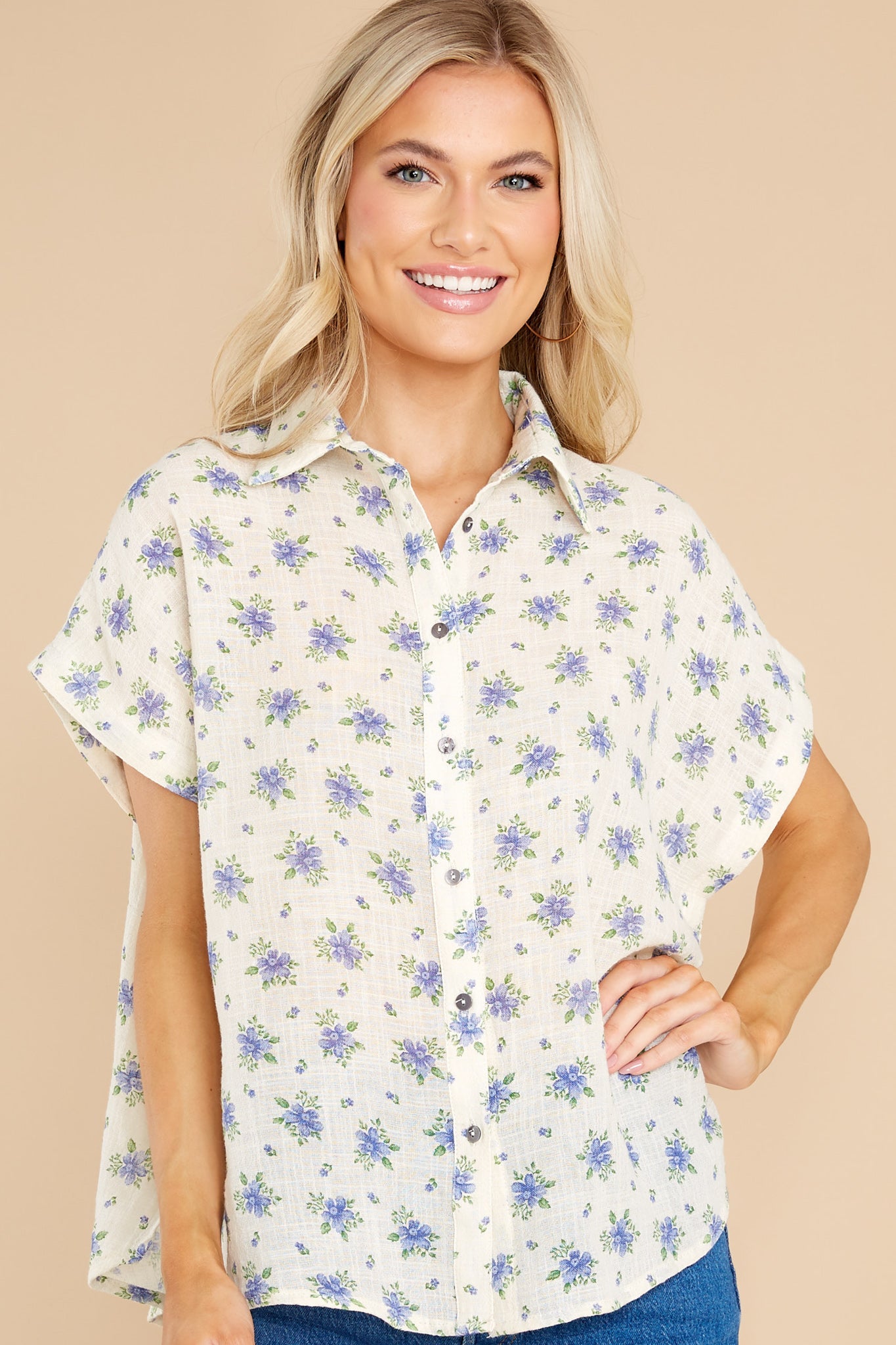 Unwavering Love Blue Floral Print Top