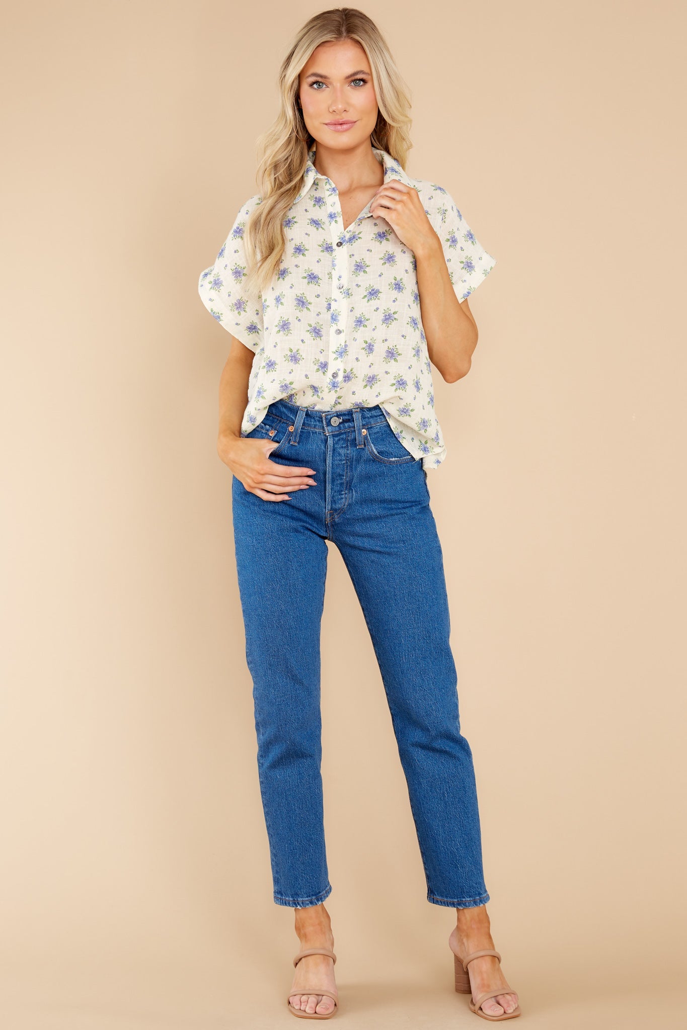 Unwavering Love Blue Floral Print Top