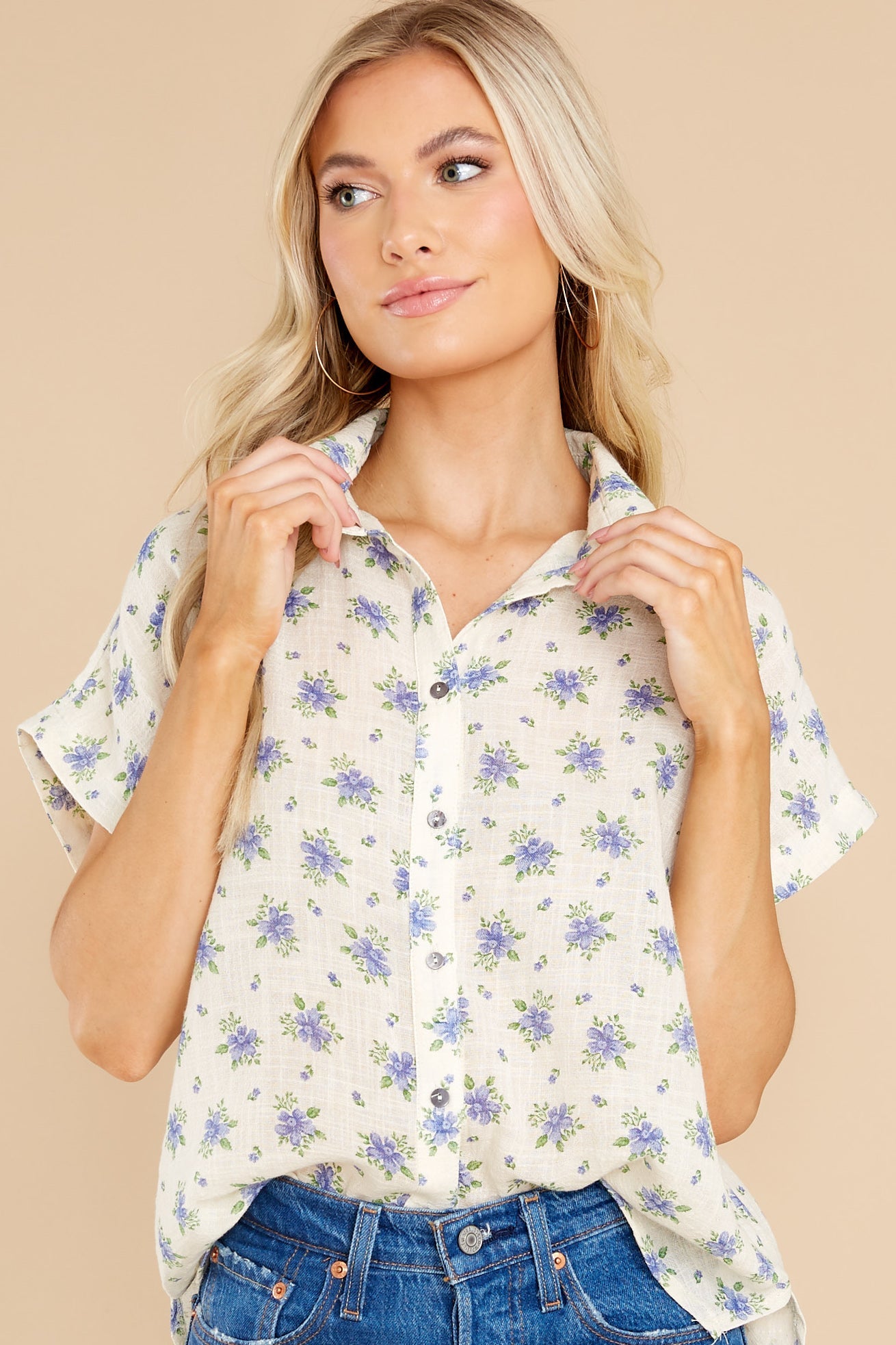 Unwavering Love Blue Floral Print Top