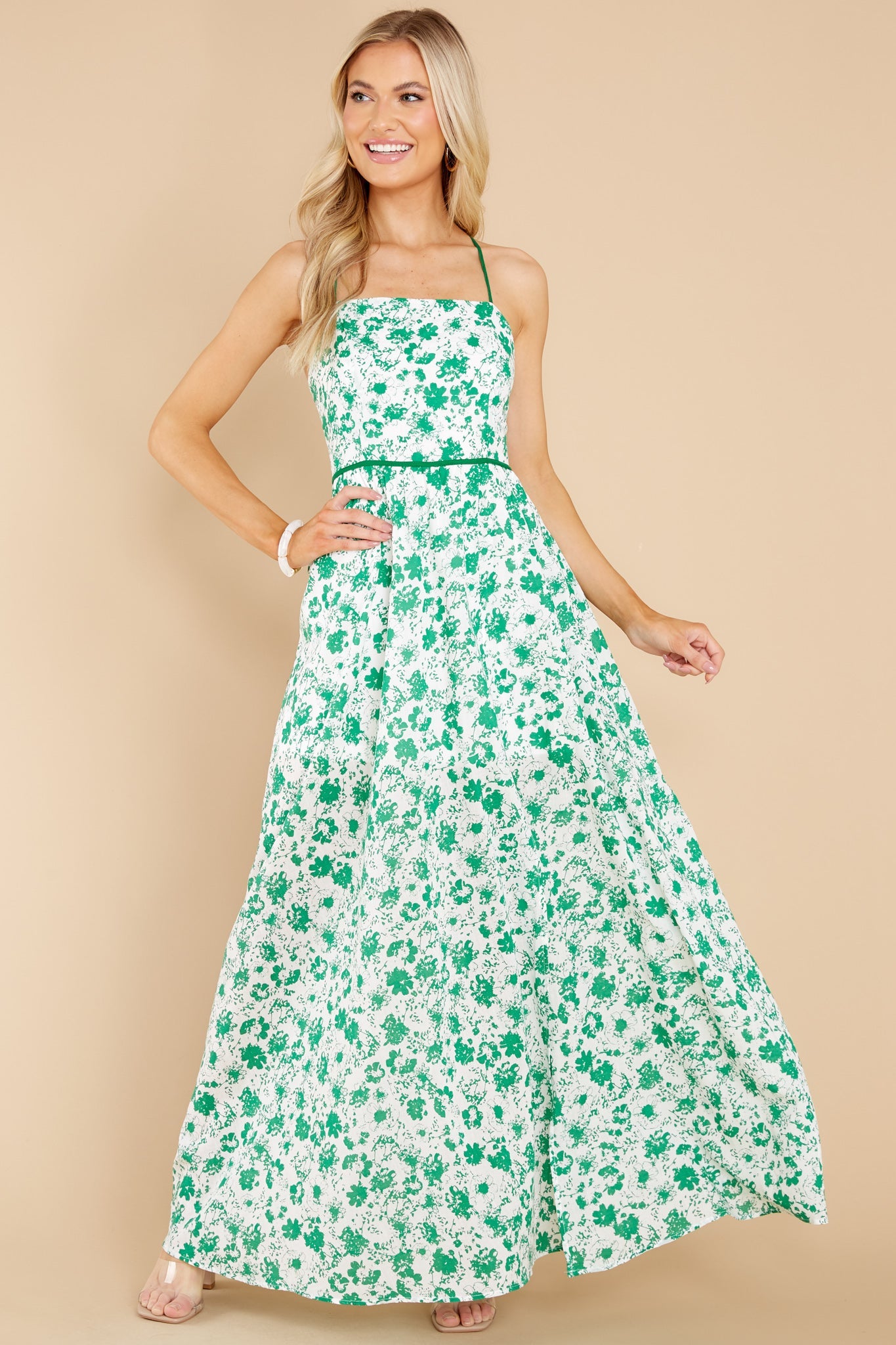 Sweet Laughter Green Floral Print Maxi Dress